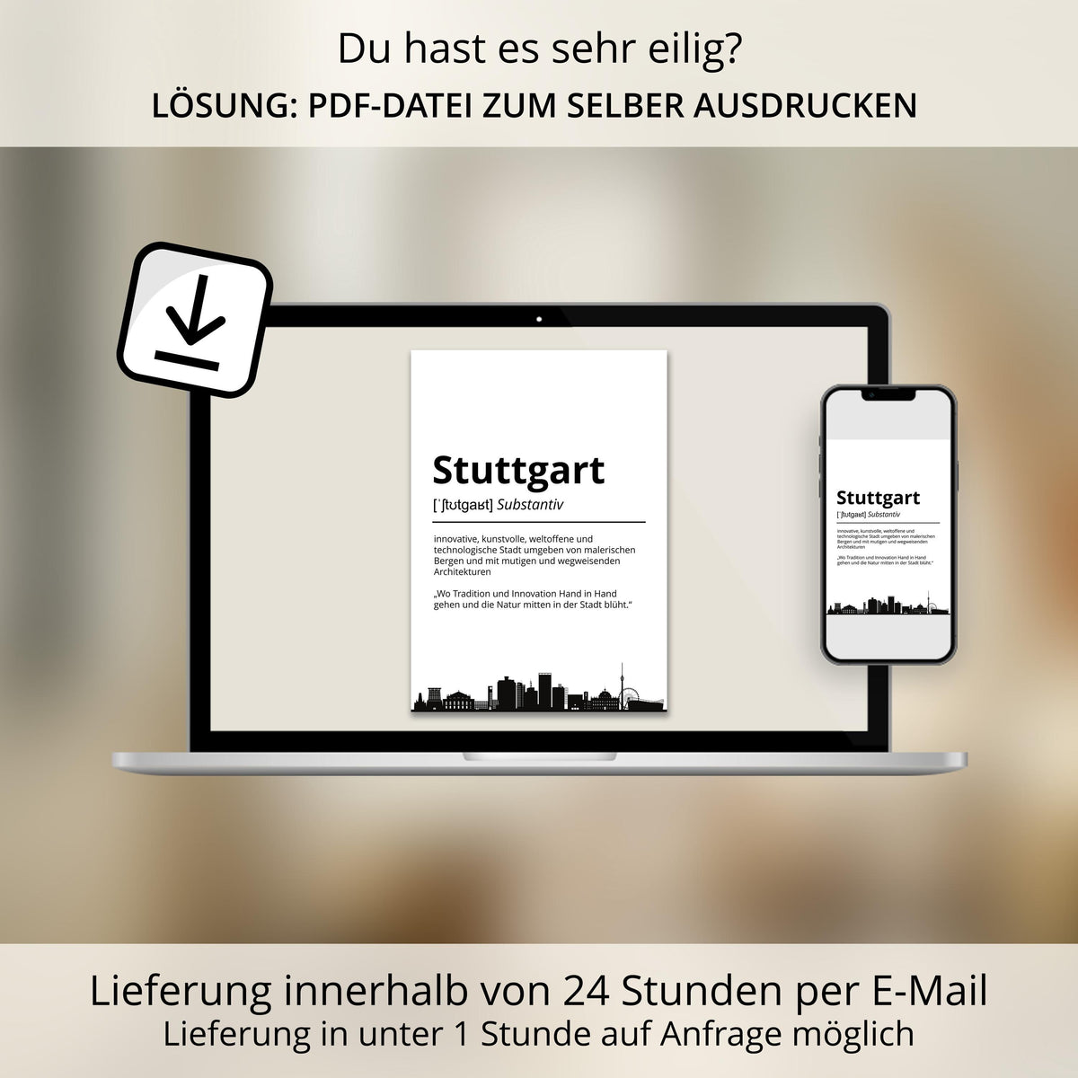 Stuttgart Stadt Poster Definition personalisierbar Städte Poster Wandkunst Poster Wohnung Geschenk Einzug Umzug Heimatstadt Poster
