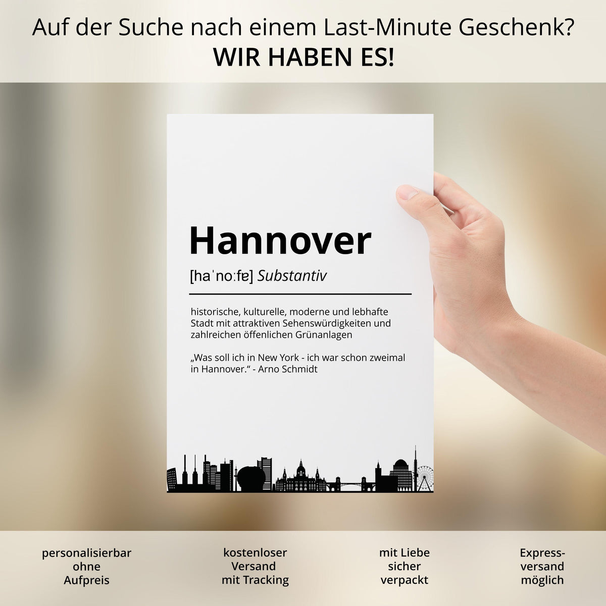 Hannover Stadt Poster Definition personalisierbar Städte Poster Wandkunst Poster Wohnung Geschenk Einzug Umzug Heimatstadt Poster