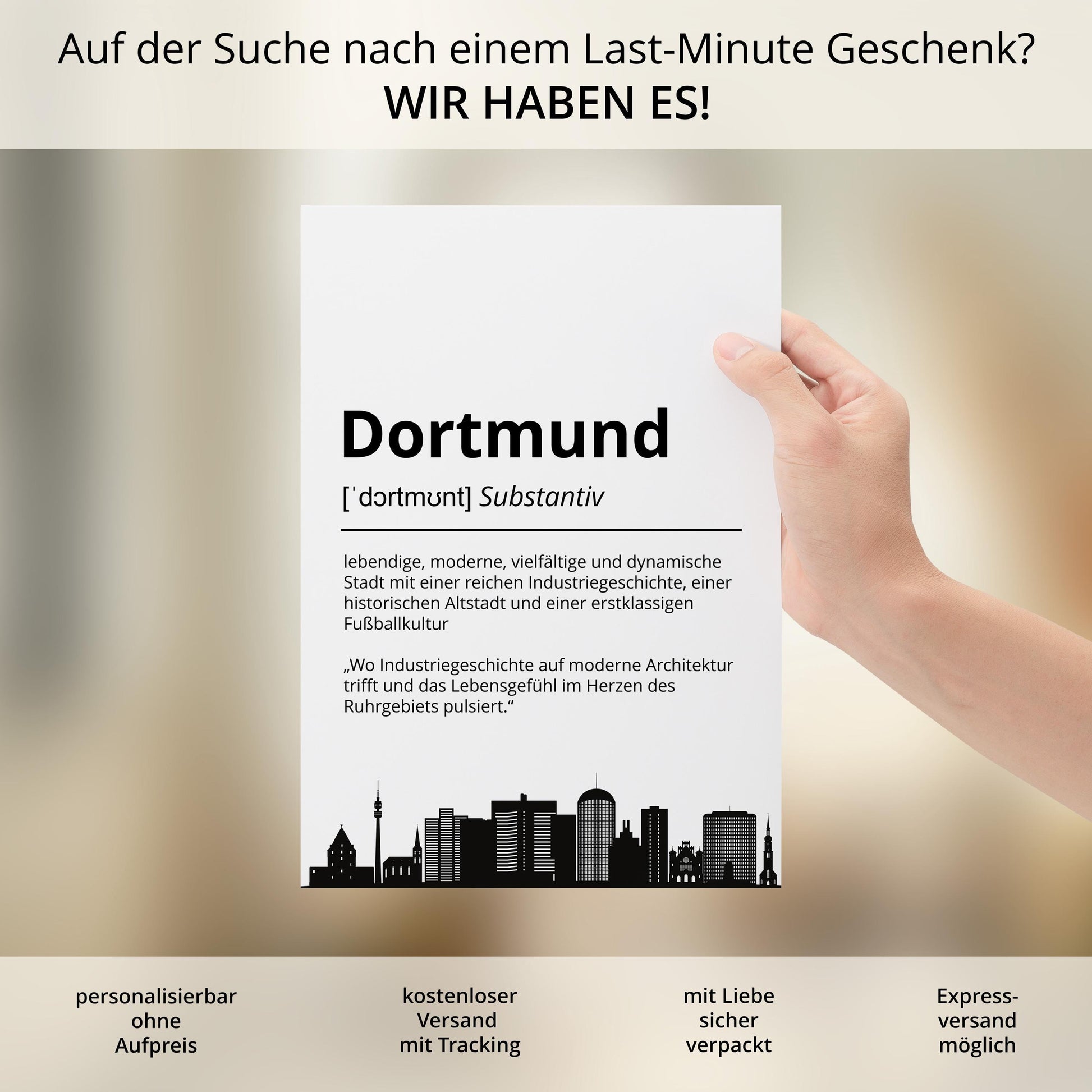 Dortmund Stadt Poster Definition personalisierbar Städte Poster Wandkunst Poster Wohnung Geschenk Einzug Umzug Heimatstadt Poster