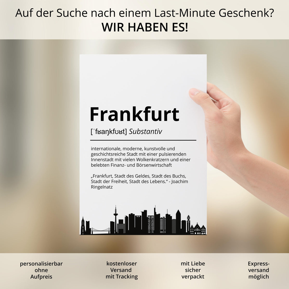 Frankfurt Stadt Poster Definition personalisierbar Städte Poster Wandkunst Poster Wohnung Geschenk Einzug Umzug Heimatstadt Poster