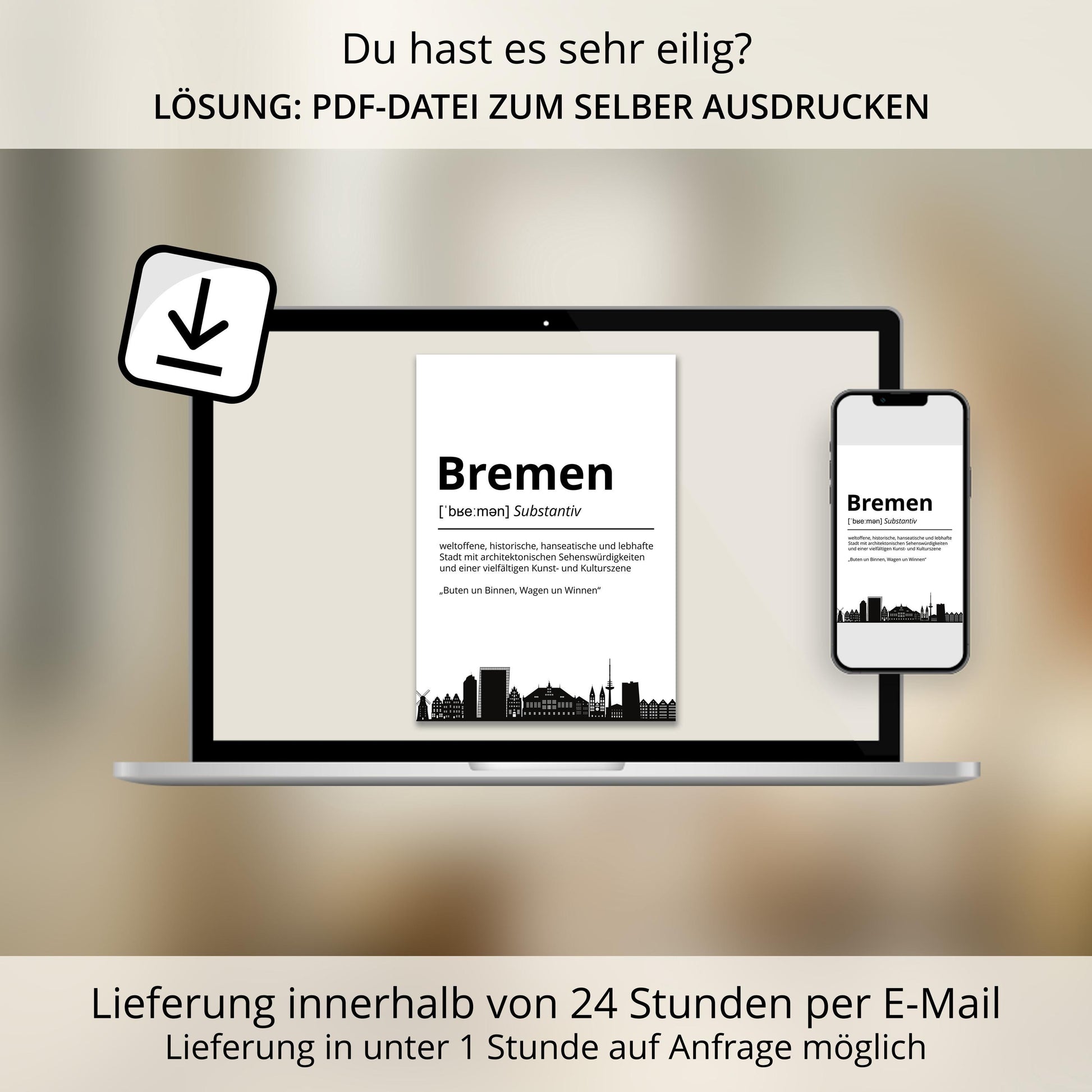Bremen Stadt Poster Definition personalisierbar Städte Poster Wandkunst Poster Wohnung Geschenk Einzug Umzug Heimatstadt Poster