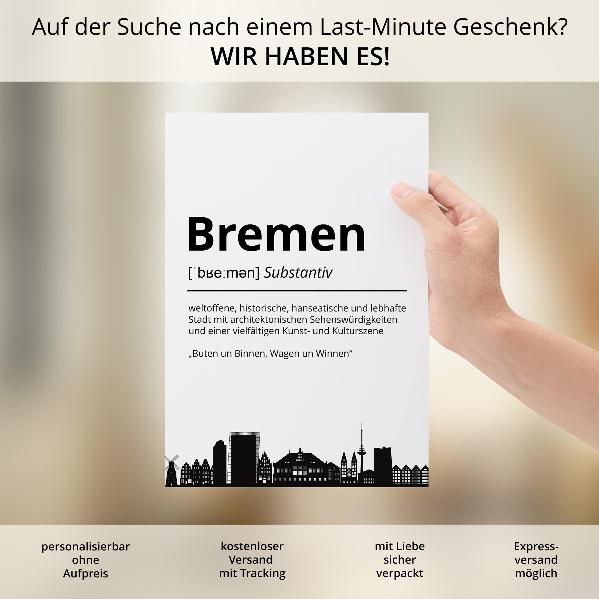 Bremen Stadt Poster Definition personalisierbar Städte Poster Wandkunst Poster Wohnung Geschenk Einzug Umzug Heimatstadt Poster