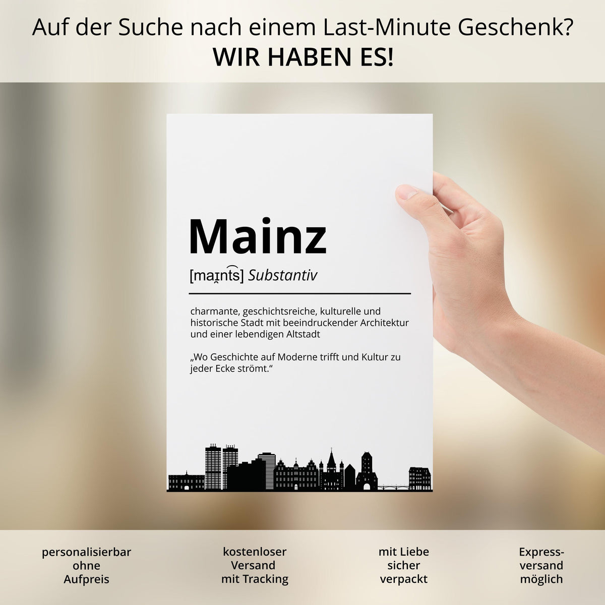 Mainz Stadt Poster Definition personalisierbar Städte Poster Wandkunst Poster Wohnung Geschenk Einzug Umzug Heimatstadt Poster