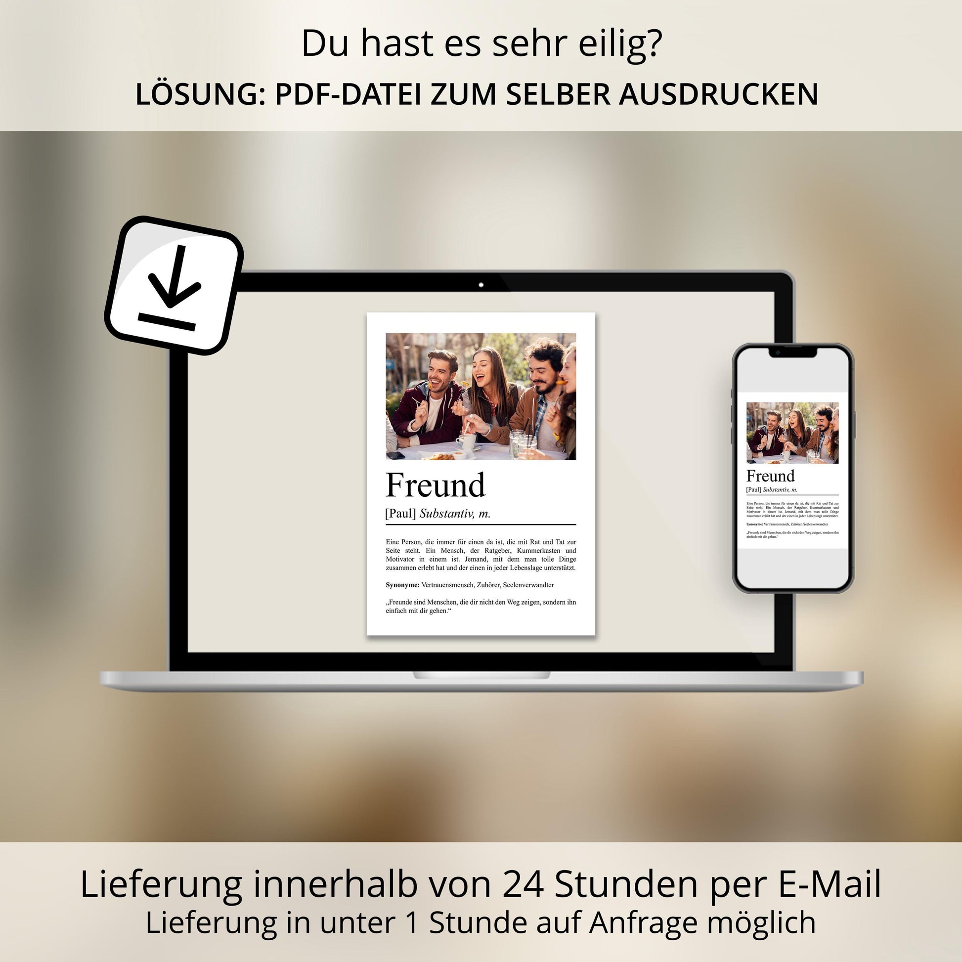 Freund Definition Poster personalisierbar mit Bild + Namen Bester Freund Poster Geschenk Einzug Geburtstag Geschenk für Freund Poster