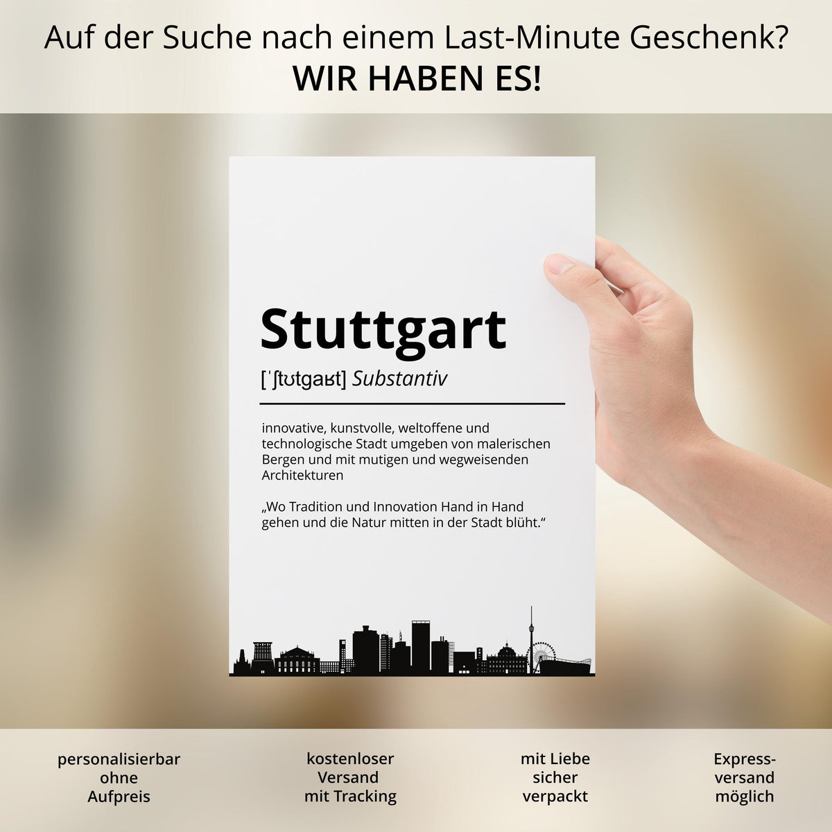 Stuttgart Stadt Poster Definition personalisierbar Städte Poster Wandkunst Poster Wohnung Geschenk Einzug Umzug Heimatstadt Poster