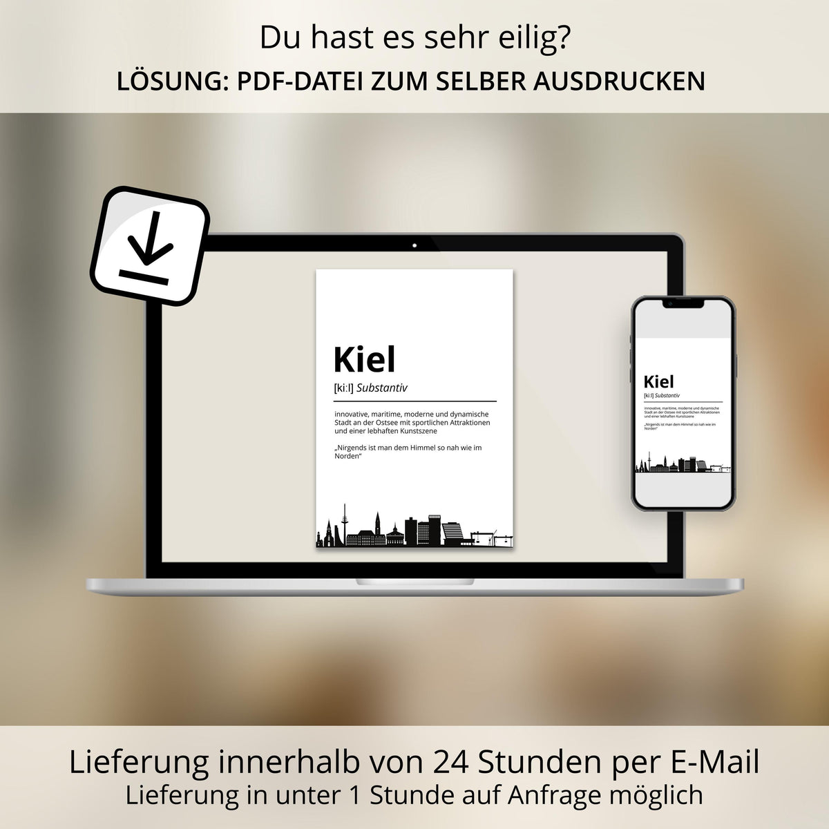Kiel Stadt Poster Definition personalisierbar Städte Poster Wandkunst Poster Wohnung Geschenk Einzug Umzug Heimatstadt Poster