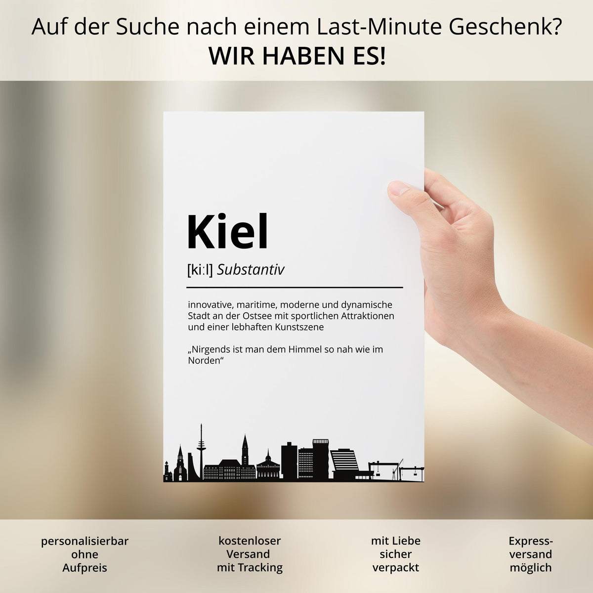 Kiel Stadt Poster Definition personalisierbar Städte Poster Wandkunst Poster Wohnung Geschenk Einzug Umzug Heimatstadt Poster