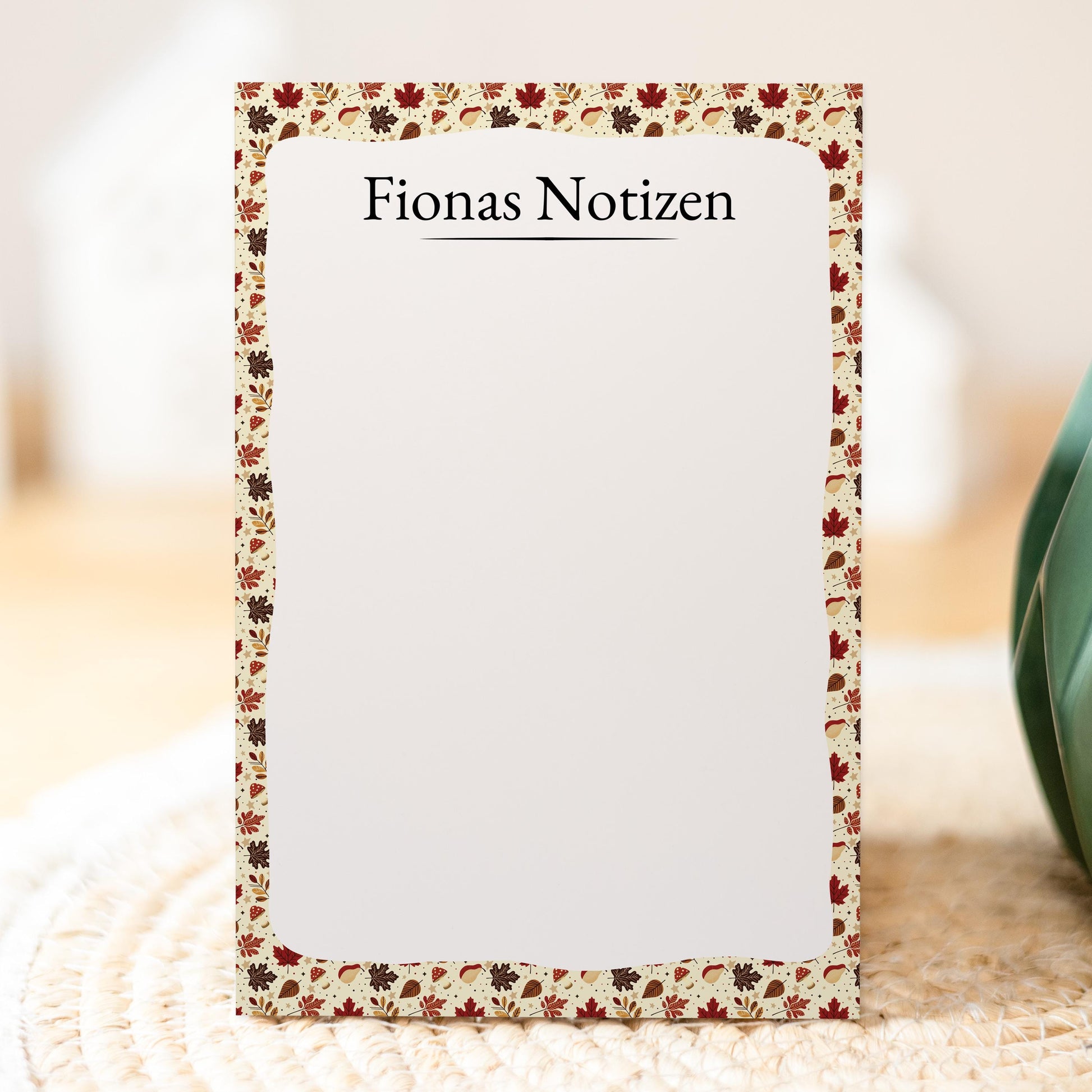 Notizblock Herbst Blätter Design, 10x15 cm, 50 Blatt mit Leimbindung, personalisierbar mit Namen, Handmade