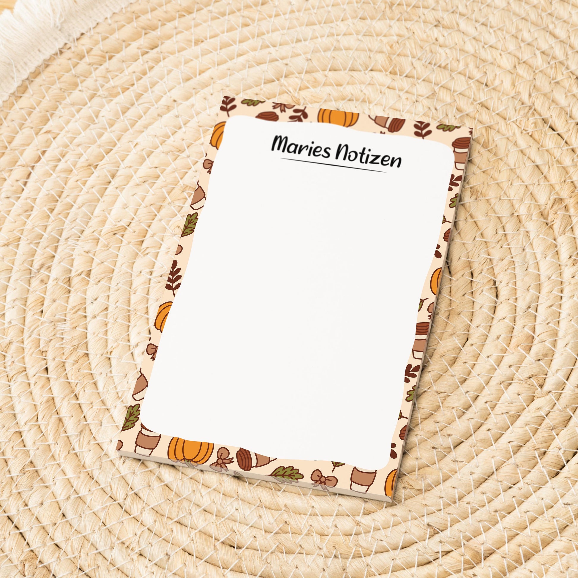 Notizblock Herbst Kürbis Design, 10x15 cm, 50 Blatt mit Leimbindung, personalisierbar mit Namen, Handmade