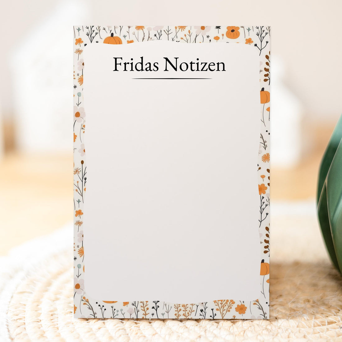Notizblock Herbst Blumen Design, 10x15 cm, 50 Blatt mit Leimbindung, personalisierbar mit Namen, Handmade