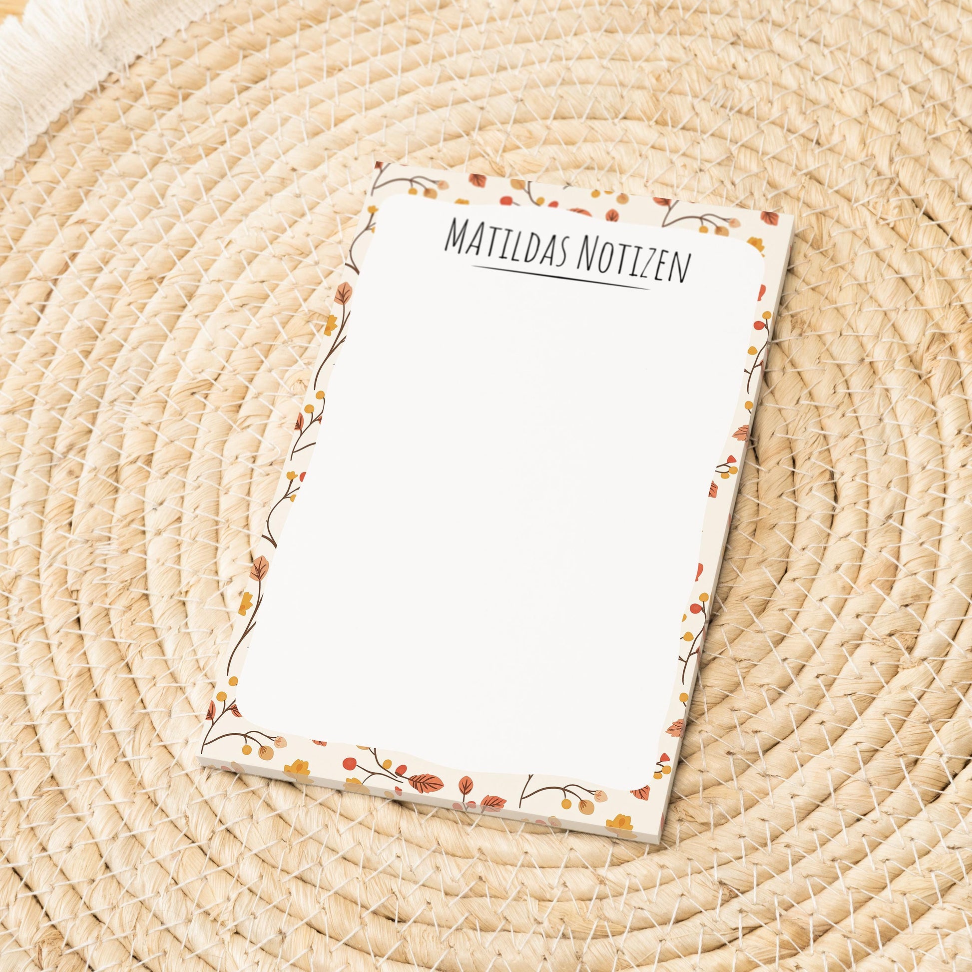 Notizblock Herbst Blumen Design, 10x15 cm, 50 Blatt mit Leimbindung, personalisierbar mit Namen, Handmade