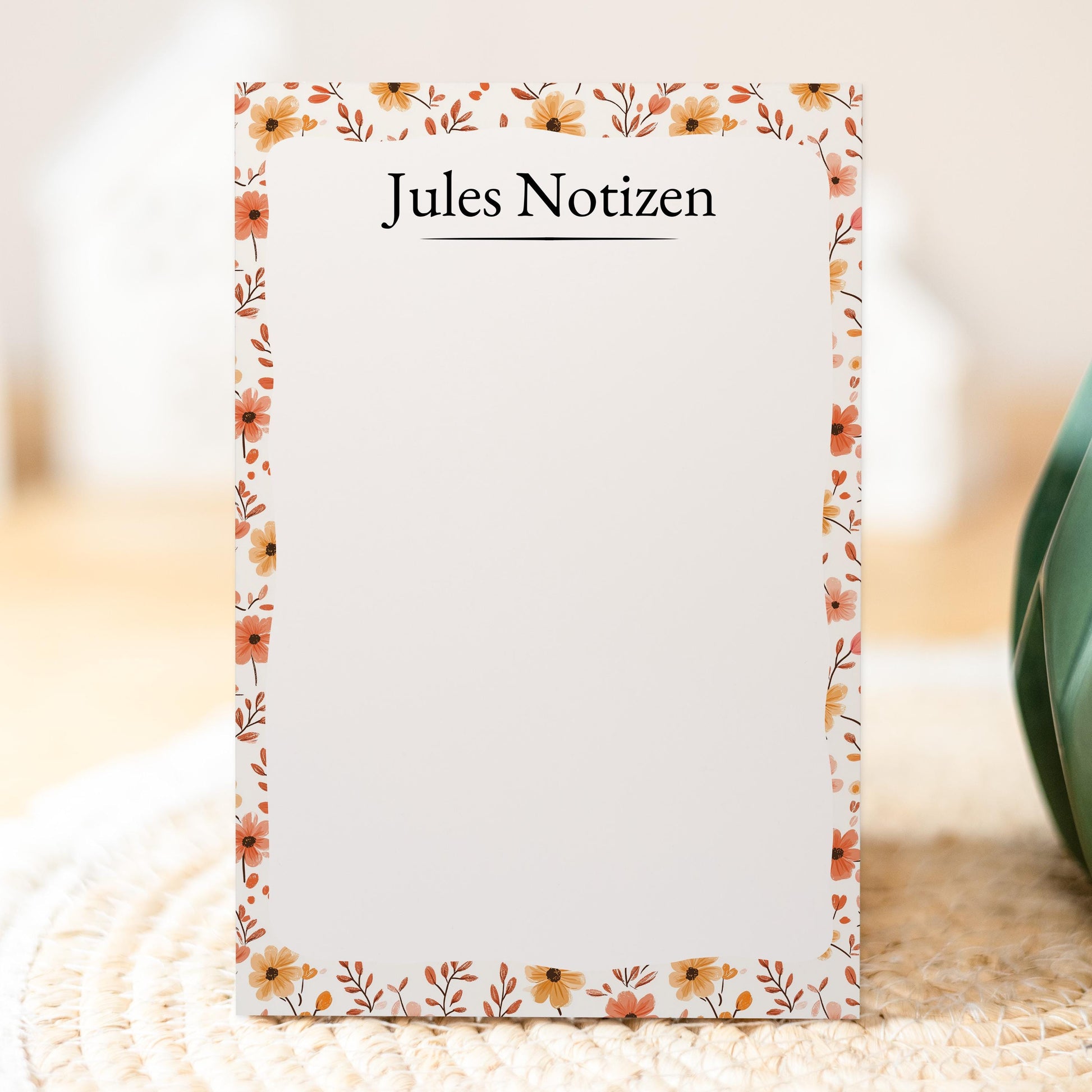 Notizblock Herbst Blumen Design, 10x15 cm, 50 Blatt mit Leimbindung, personalisierbar mit Namen, Handmade