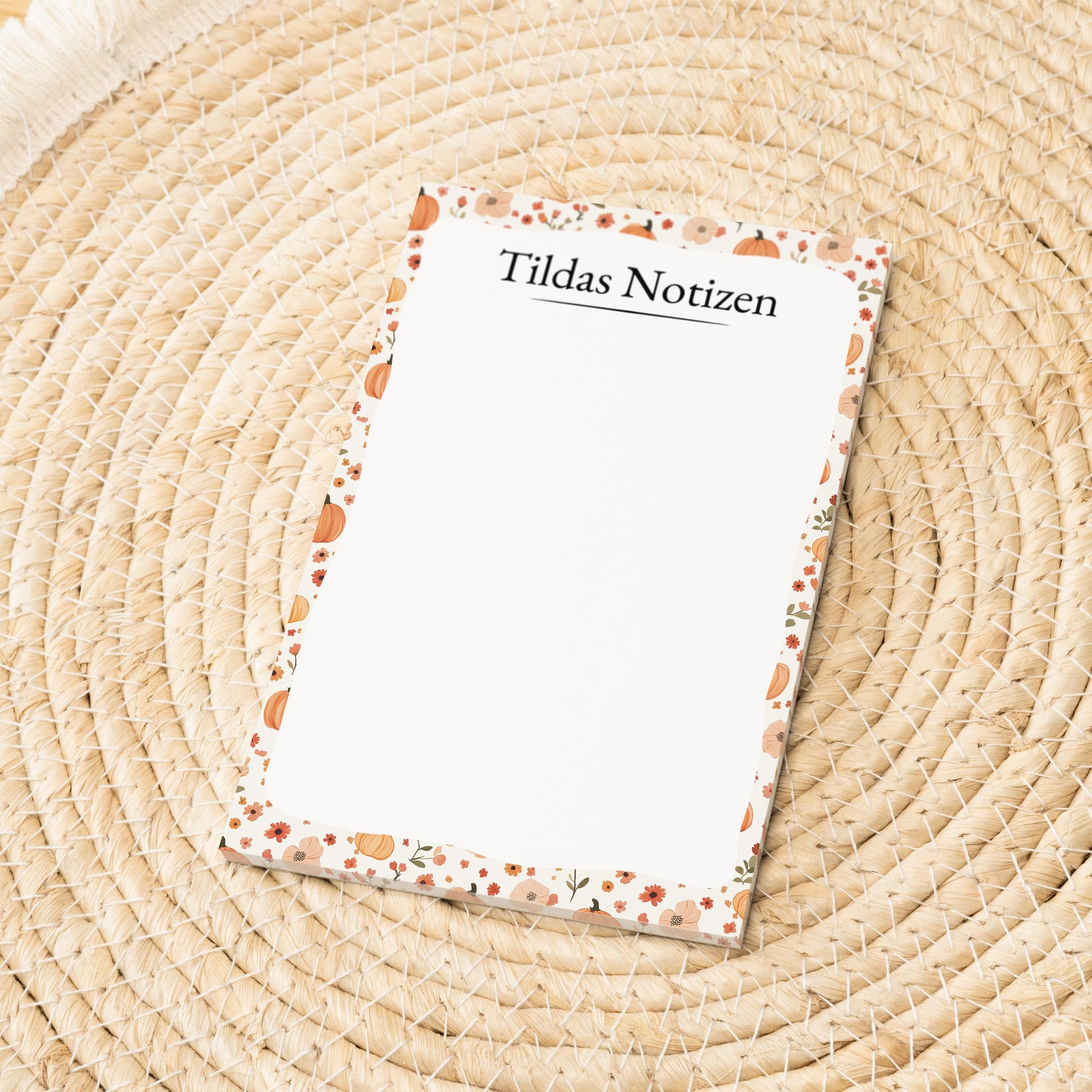 Notizblock Herbst Kürbis Design, 10x15 cm, 50 Blatt mit Leimbindung, personalisierbar mit Namen, Handmade