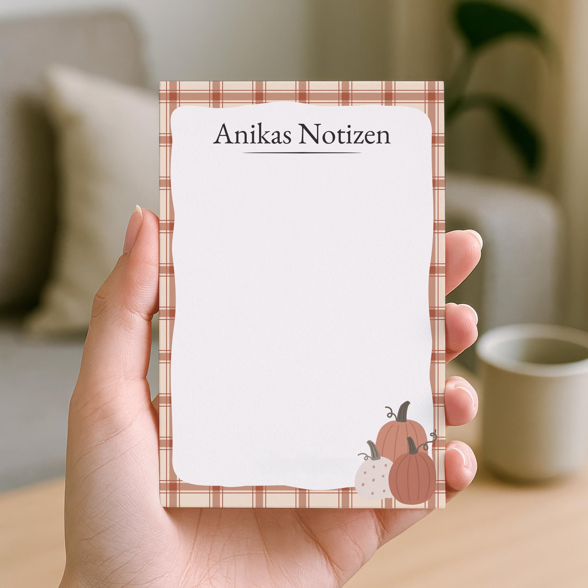 Notizblock Herbst Kürbis Design, 10x15 cm, 50 Blatt mit Leimbindung, personalisierbar mit Namen, Handmade