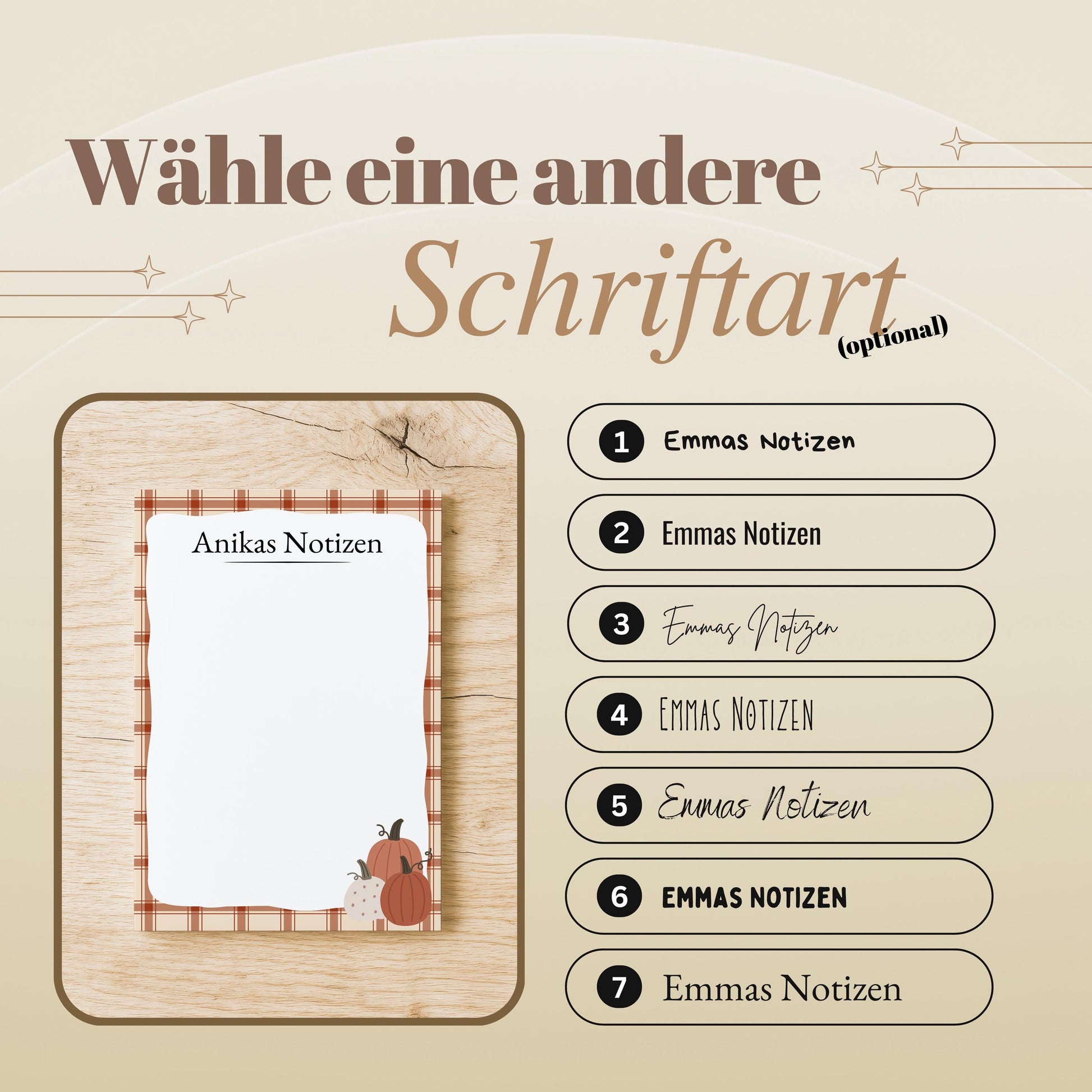 Notizblock Herbst Kürbis Design, 10x15 cm, 50 Blatt mit Leimbindung, personalisierbar mit Namen, Handmade