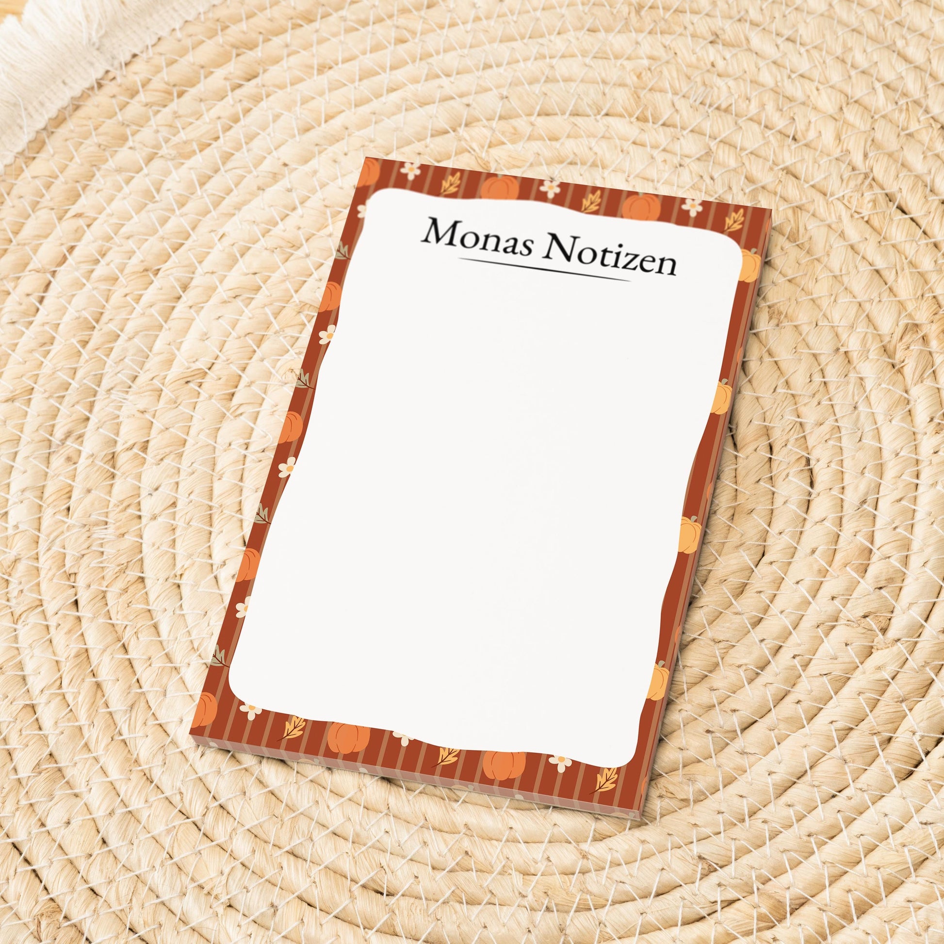 Notizblock Herbst Kürbis Design, 10x15 cm, 50 Blatt mit Leimbindung, personalisierbar mit Namen, Handmade