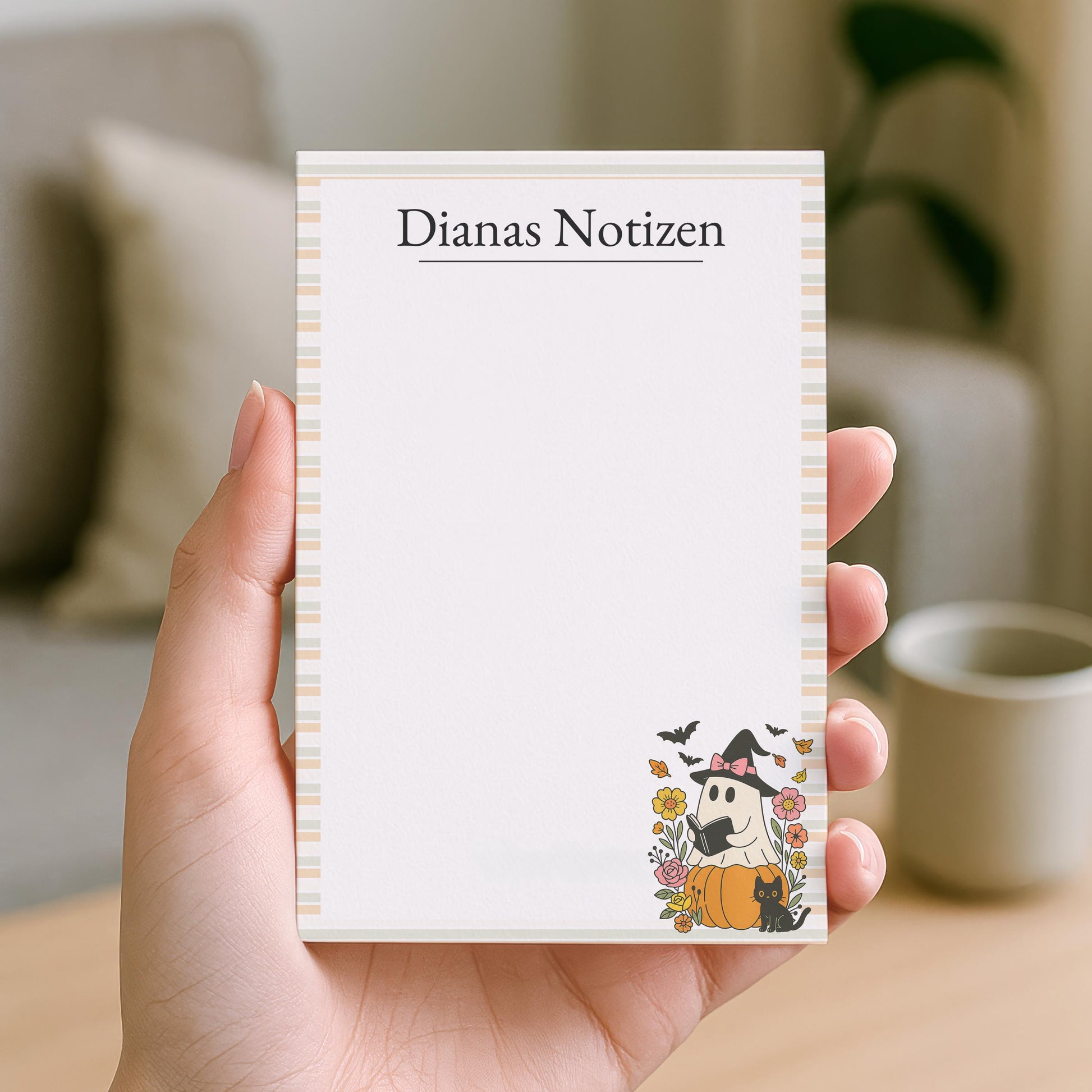 Notizblock Geist Design, 10x15 cm, 50 Blatt mit Leimbindung, personalisierbar mit Namen, Handmade