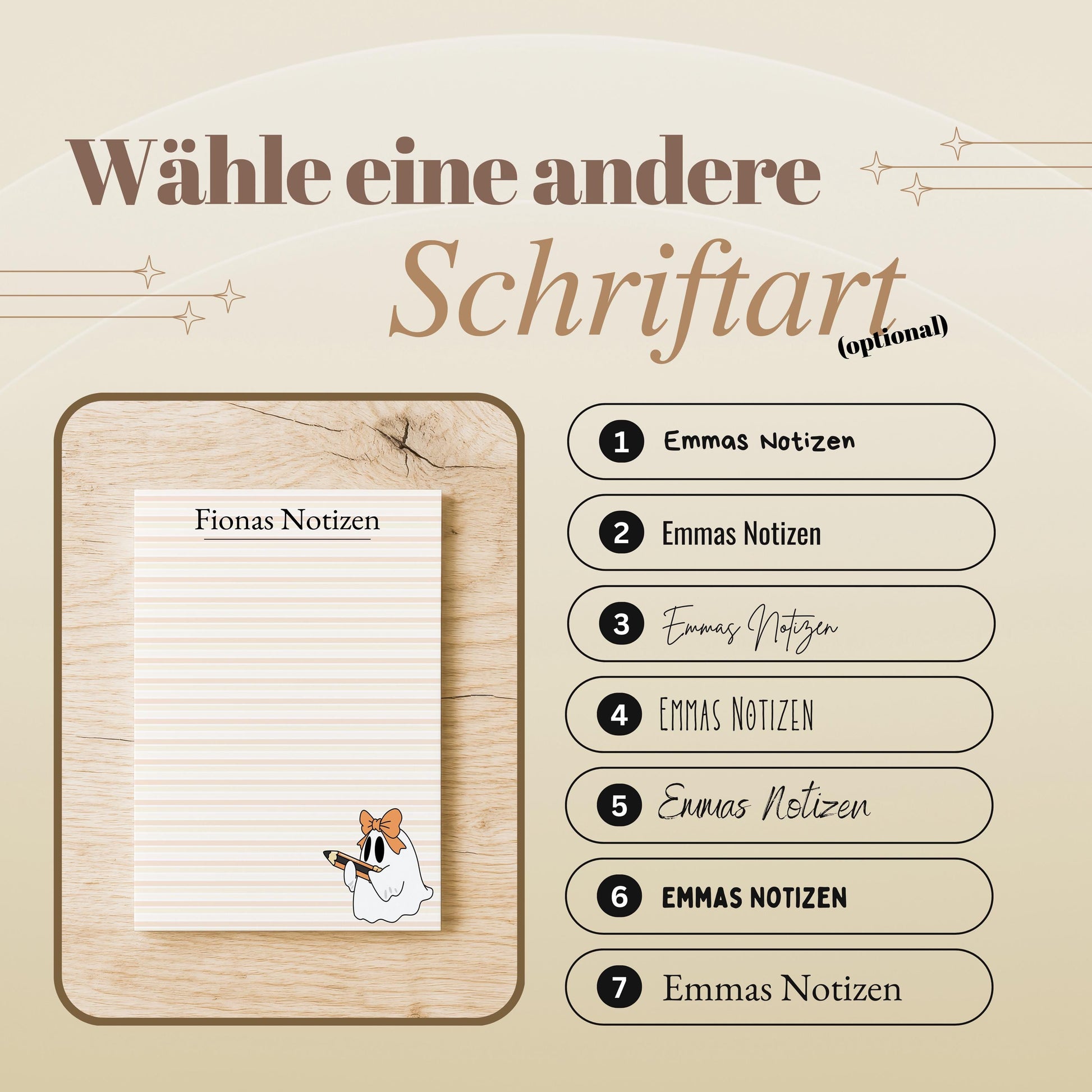 Notizblock Geist Design, 10x15 cm, 50 Blatt mit Leimbindung, personalisierbar mit Namen, Handmade