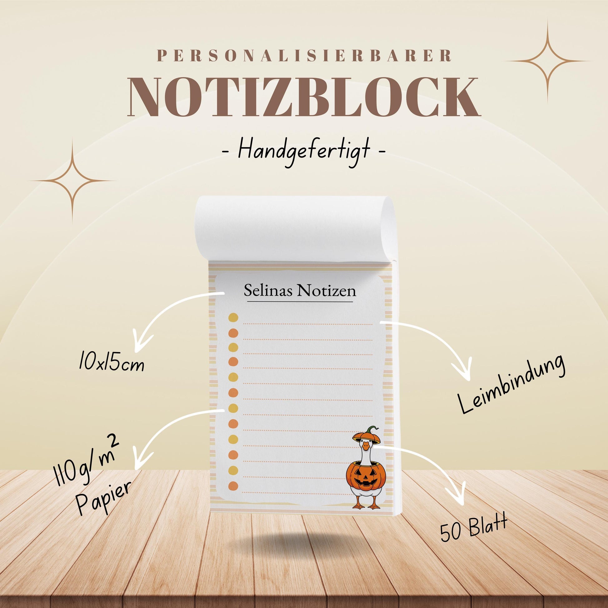 Notizblock Halloween Design, 10x15 cm, 50 Blatt mit Leimbindung, personalisierbar mit Namen, Handmade