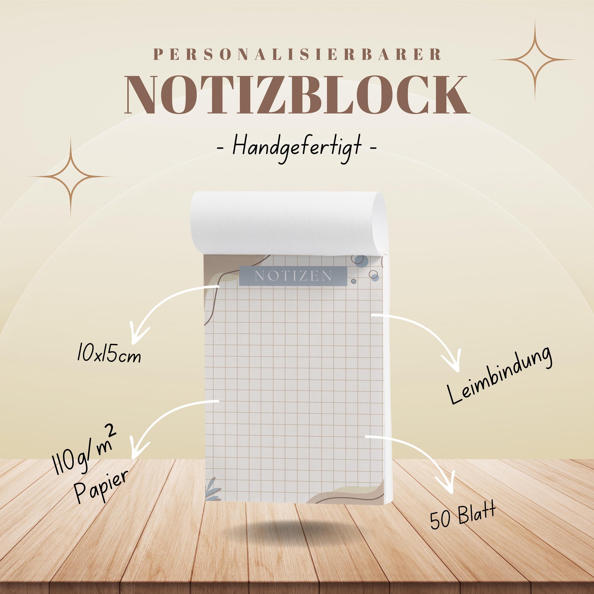 Notizblock Office Design, 10x15 cm, 50 Blatt mit Leimbindung, personalisierbar mit Namen, Handmade