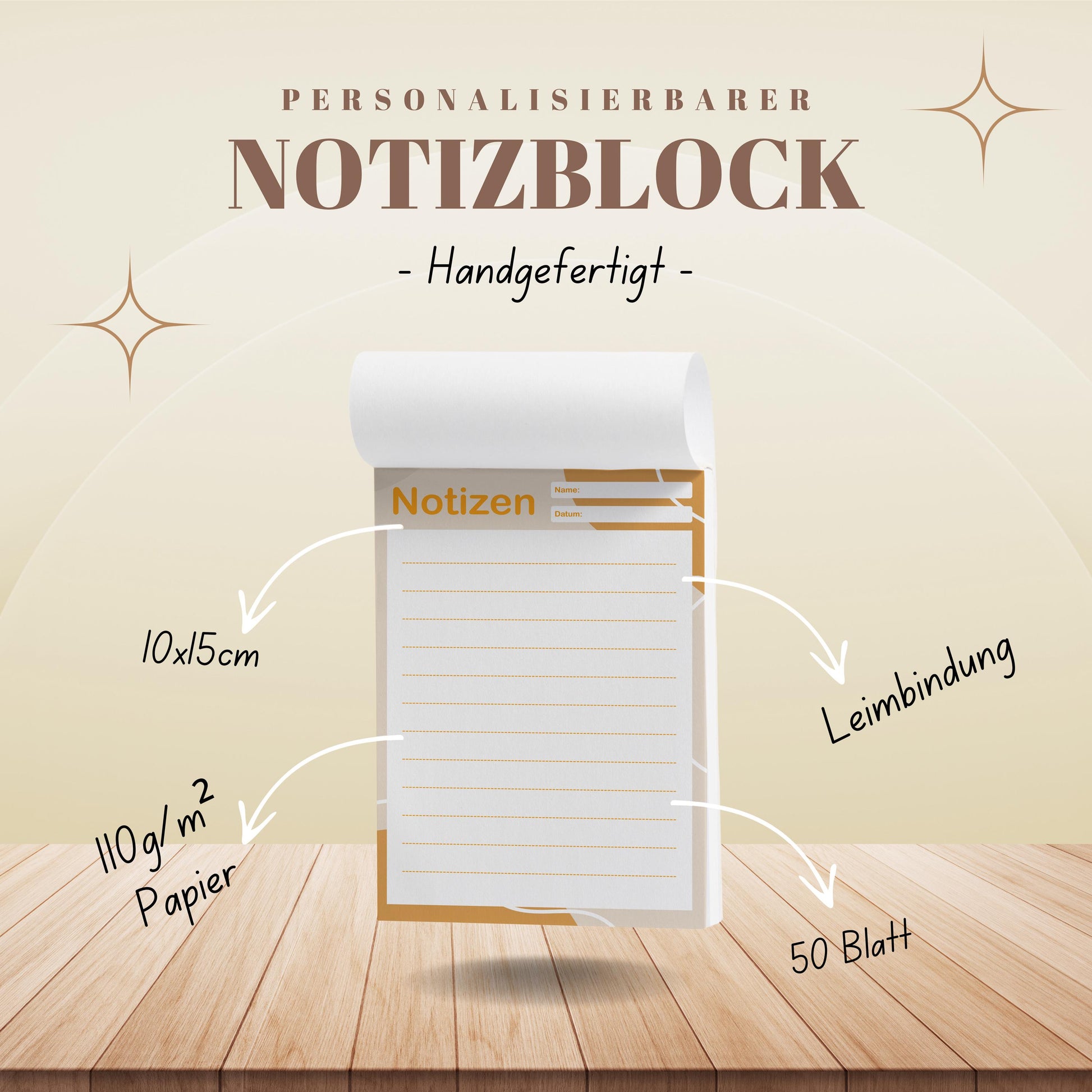 Notizblock Office Design, 10x15 cm, 50 Blatt mit Leimbindung, personalisierbar mit Namen, Handmade