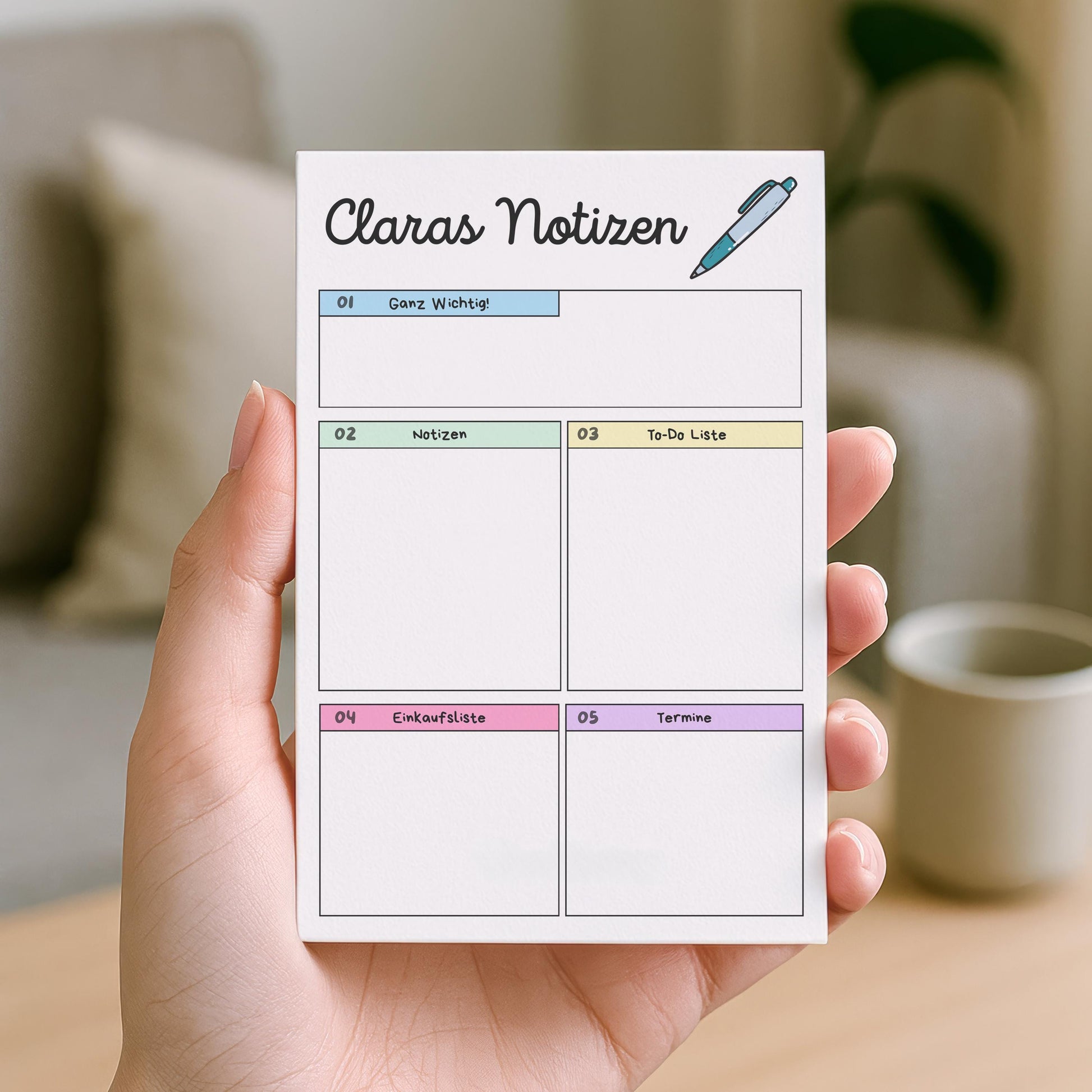 Notizblock Office Design, 10x15 cm, 50 Blatt mit Leimbindung, personalisierbar mit Namen, Handmade