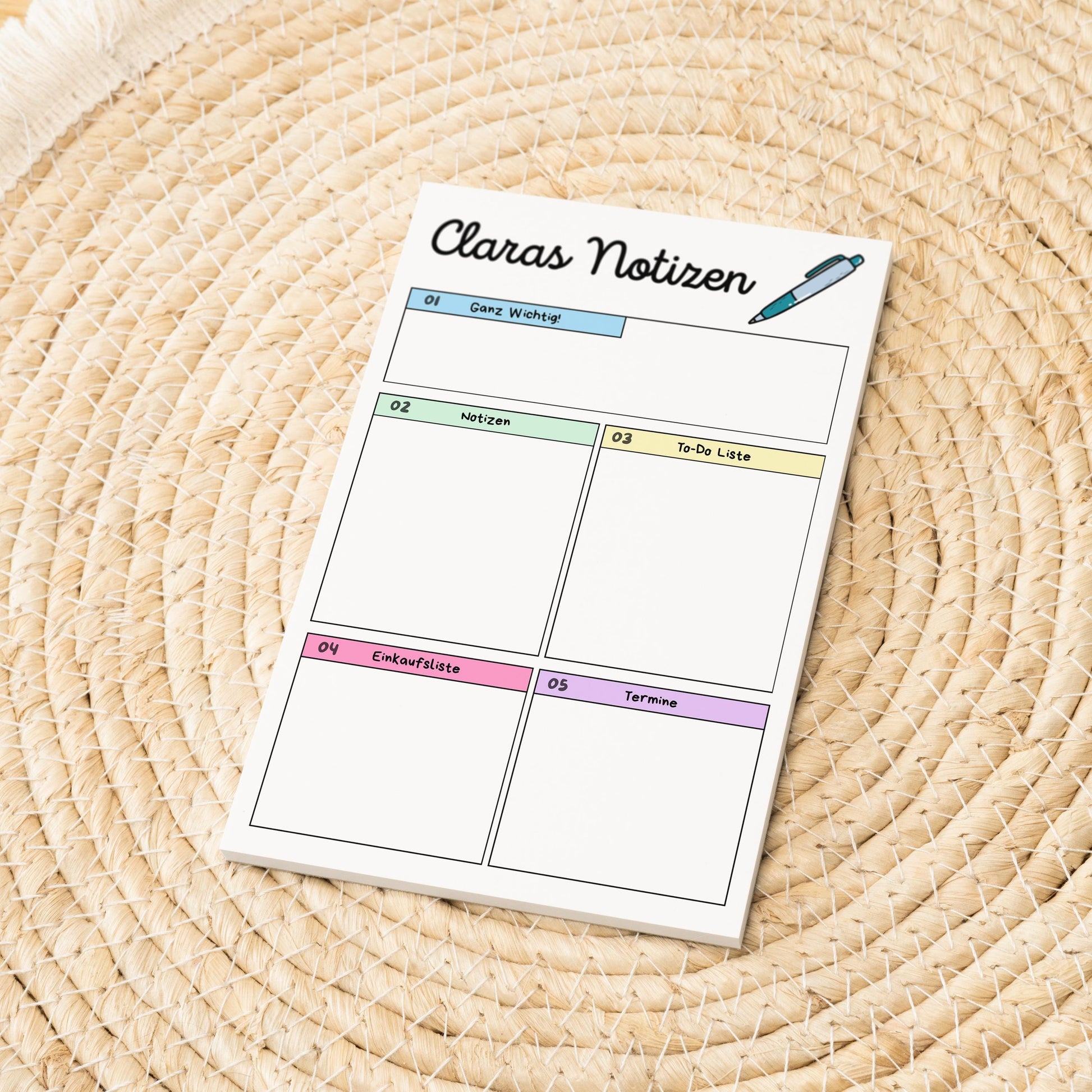 Notizblock Office Design, 10x15 cm, 50 Blatt mit Leimbindung, personalisierbar mit Namen, Handmade