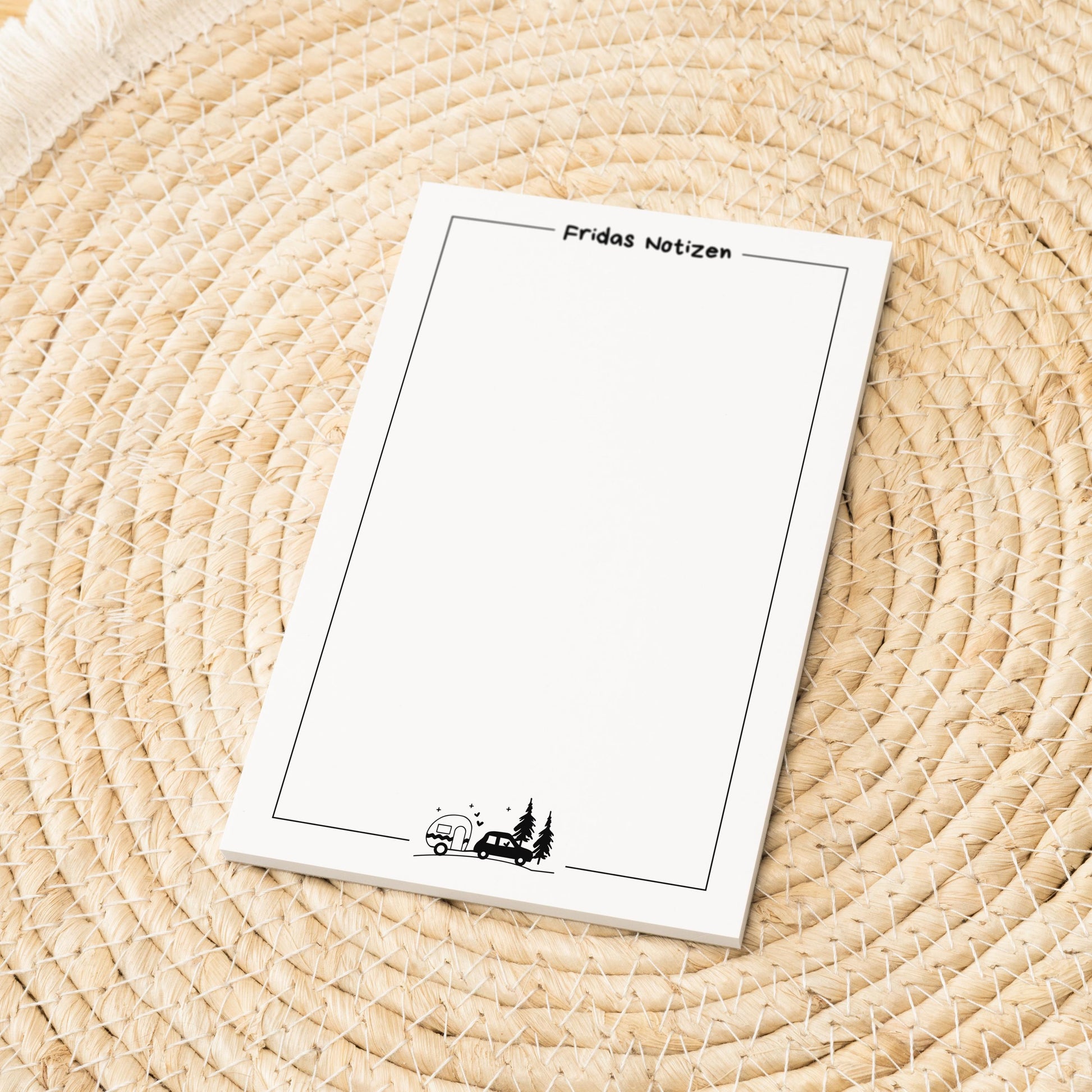 Notizblock Camping Design, 10x15 cm, 50 Blatt mit Leimbindung, personalisierbar mit Namen, Handmade