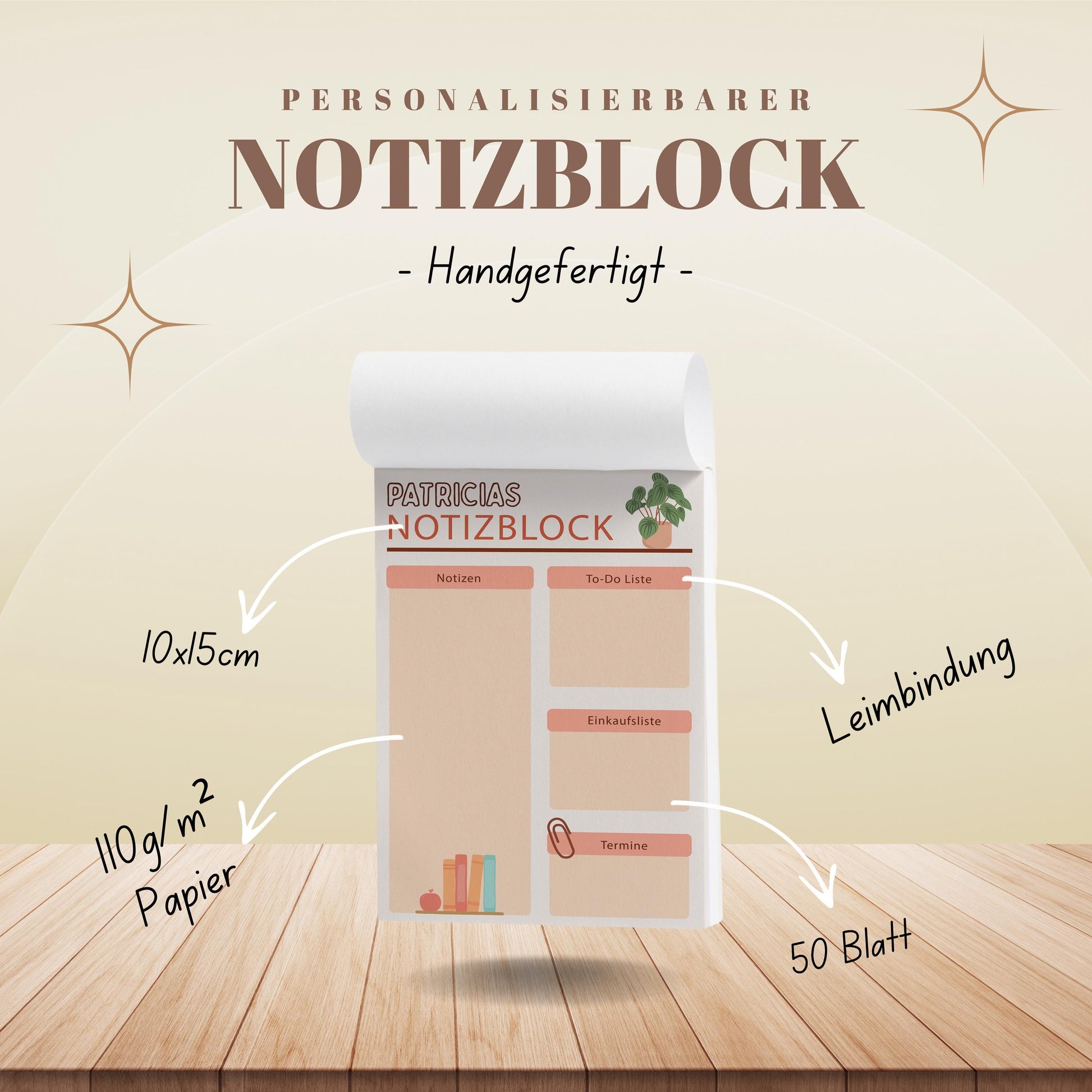 Notizblock Office Design, 10x15 cm, 50 Blatt mit Leimbindung, personalisierbar mit Namen, Handmade