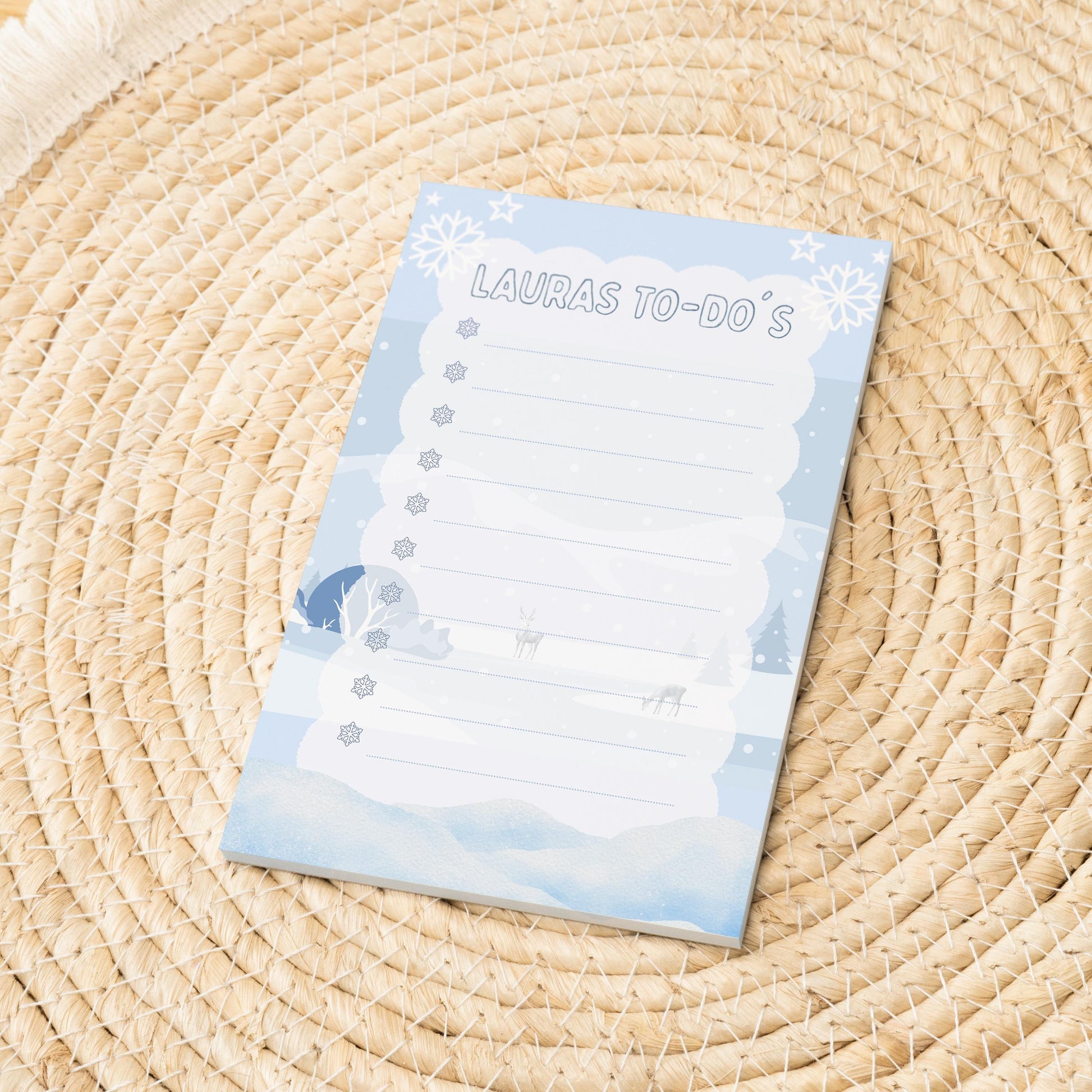 Notizblock Winter Design, 10x15 cm, 50 Blatt mit Leimbindung, personalisierbar mit Namen, Handmade