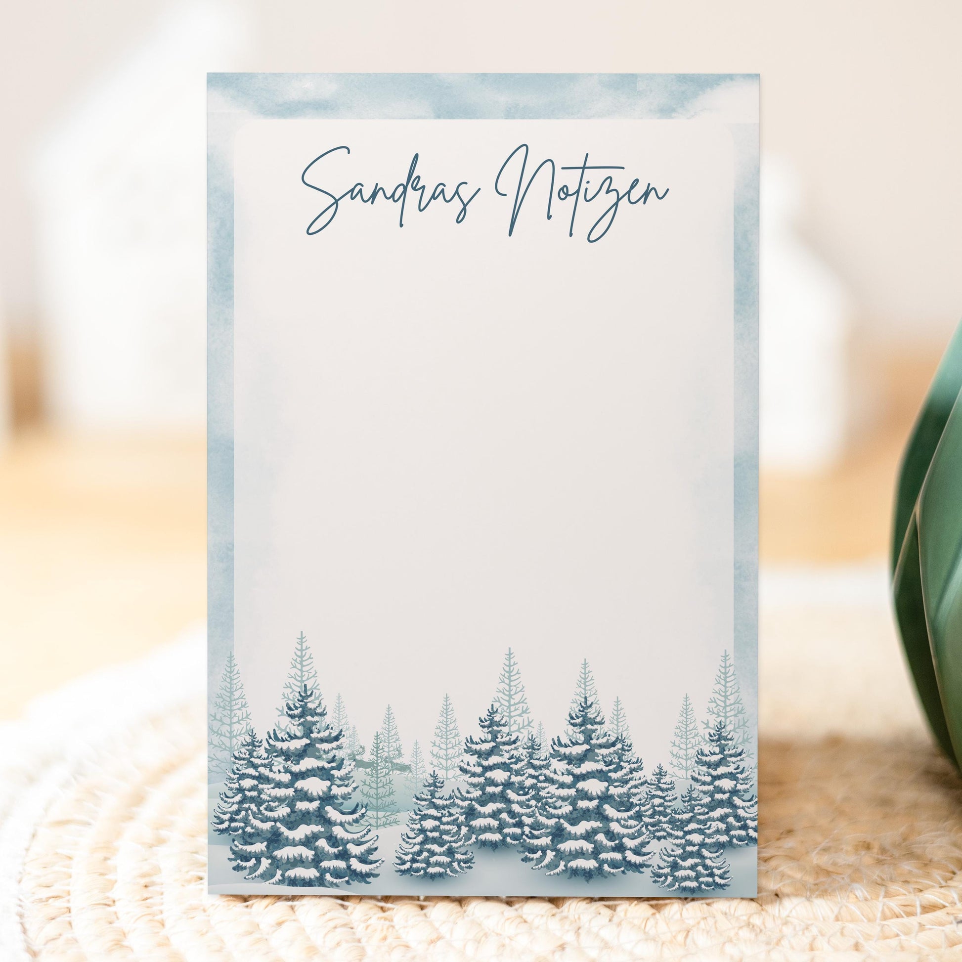 Notizblock Winter Design, 10x15 cm, 50 Blatt mit Leimbindung, personalisierbar mit Namen, Handmade