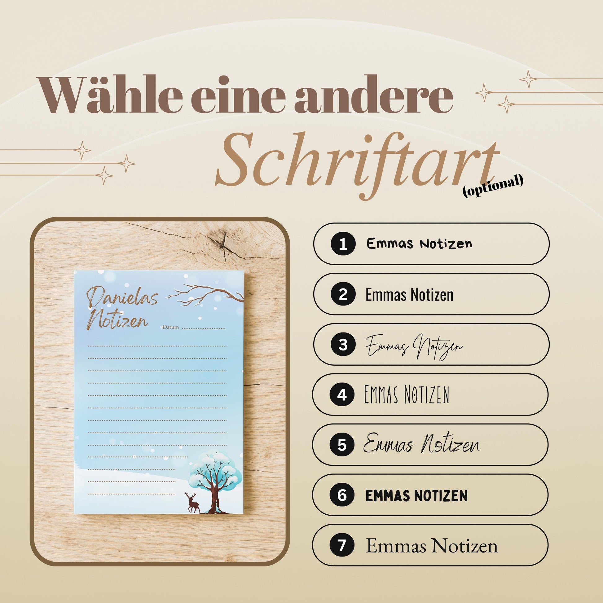 Notizblock Winter Design, 10x15 cm, 50 Blatt mit Leimbindung, personalisierbar mit Namen, Handmade