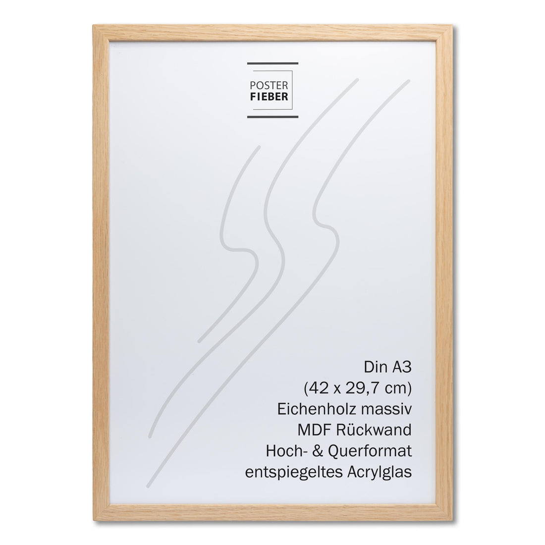 Bilderrahmen A3, A4, A5 aus massivem Holz, Eiche natur oder schwarz lackiert, enspiegeltes Acrylglas, Aufhänger Aufsteller, hoch querformat