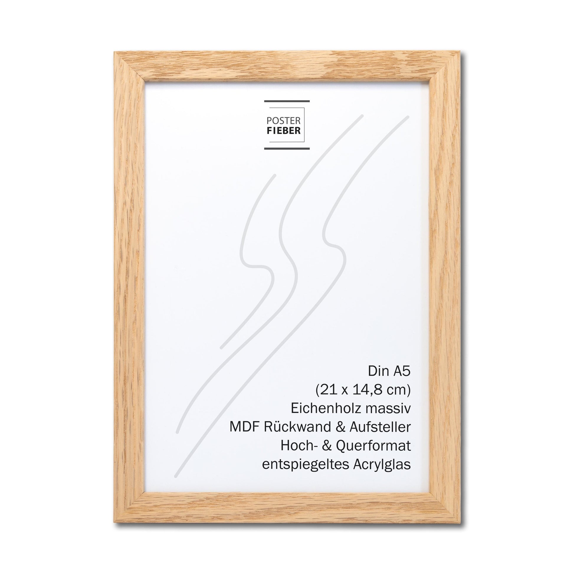 Bilderrahmen A3, A4, A5 aus massivem Holz, schwarz lackiert oder Eiche natur, enspiegeltes Acrylglas, Aufhänger Aufsteller, Hoch- Querformat