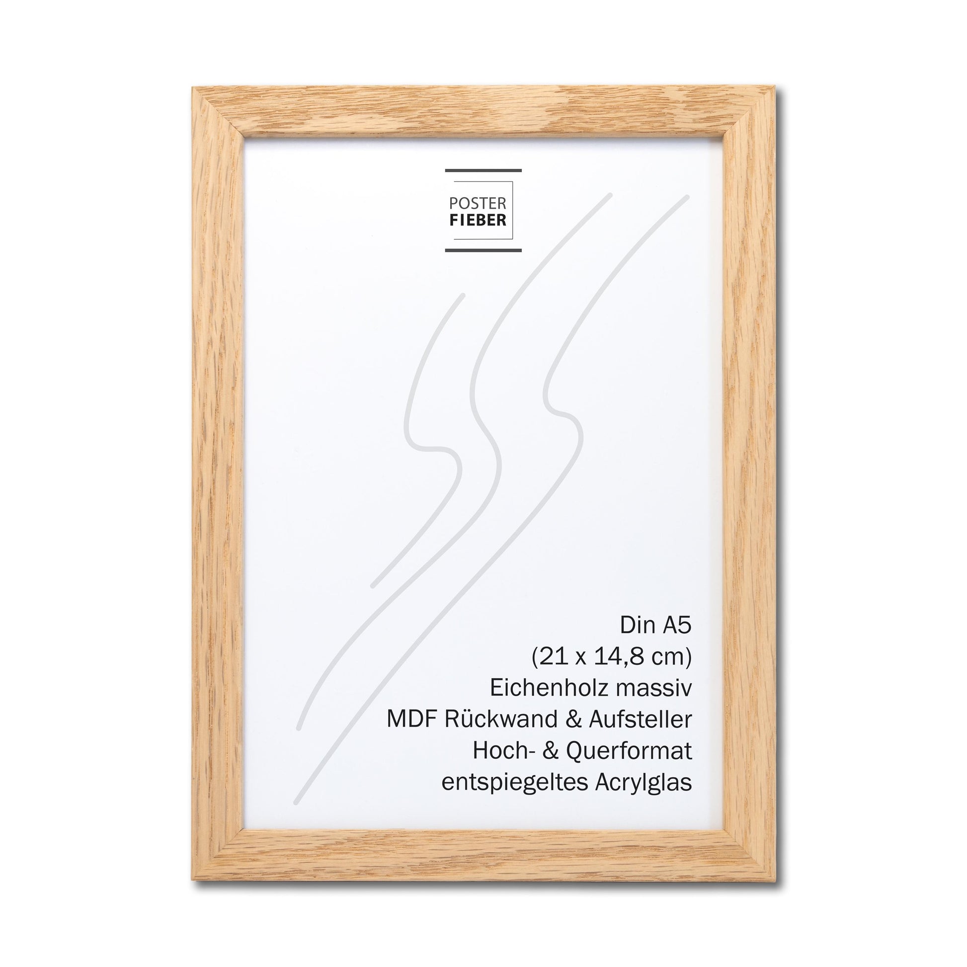 Bilderrahmen A3, A4, A5 aus massivem Holz, Eiche natur oder schwarz lackiert, enspiegeltes Acrylglas, Aufhänger Aufsteller, hoch querformat