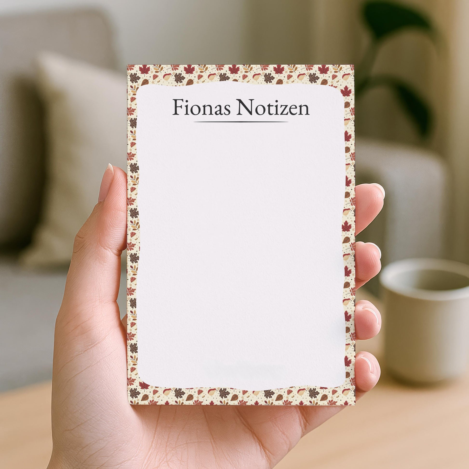 Notizblock Herbst Blätter Design, 10x15 cm, 50 Blatt mit Leimbindung, personalisierbar mit Namen, Handmade