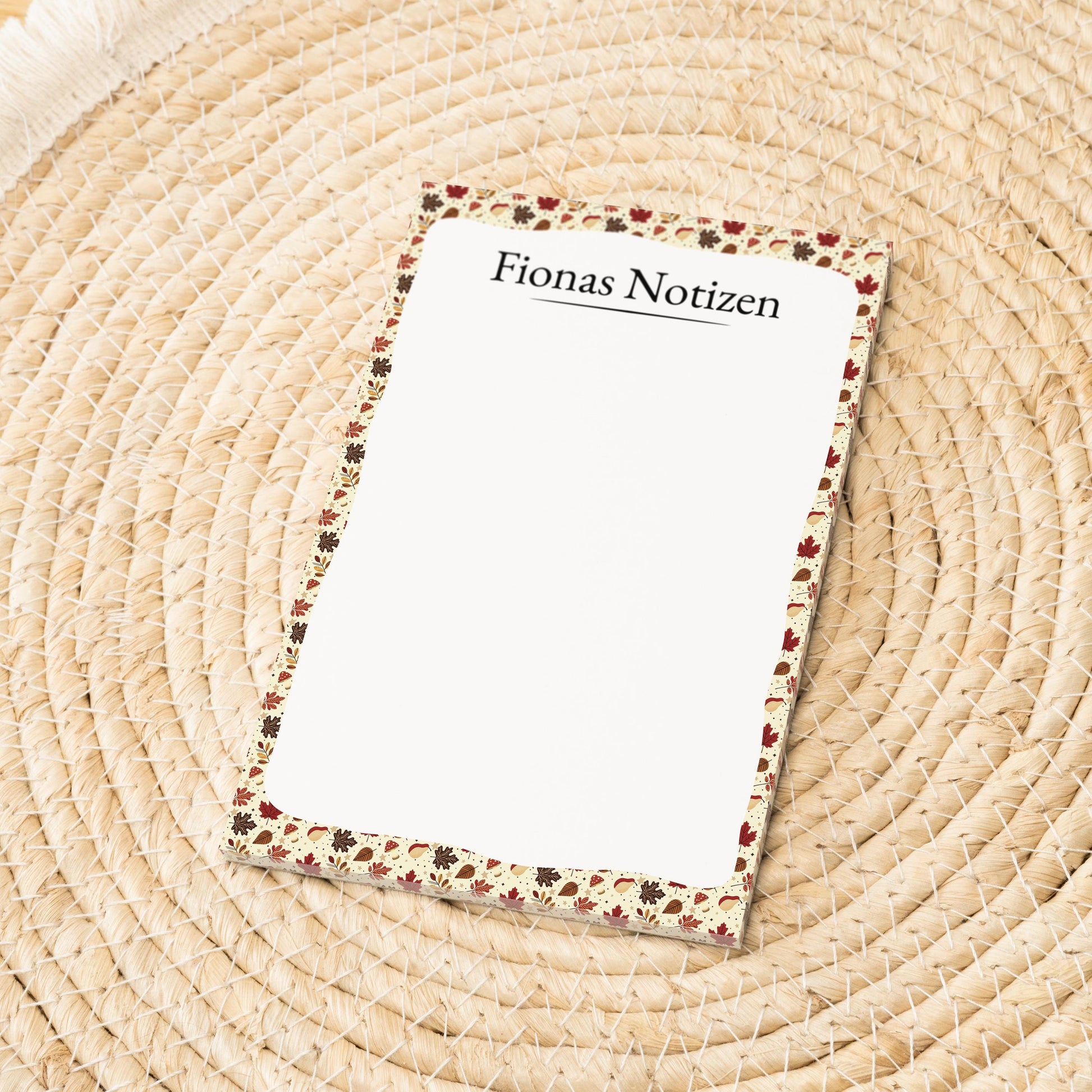 Notizblock Herbst Blätter Design, 10x15 cm, 50 Blatt mit Leimbindung, personalisierbar mit Namen, Handmade