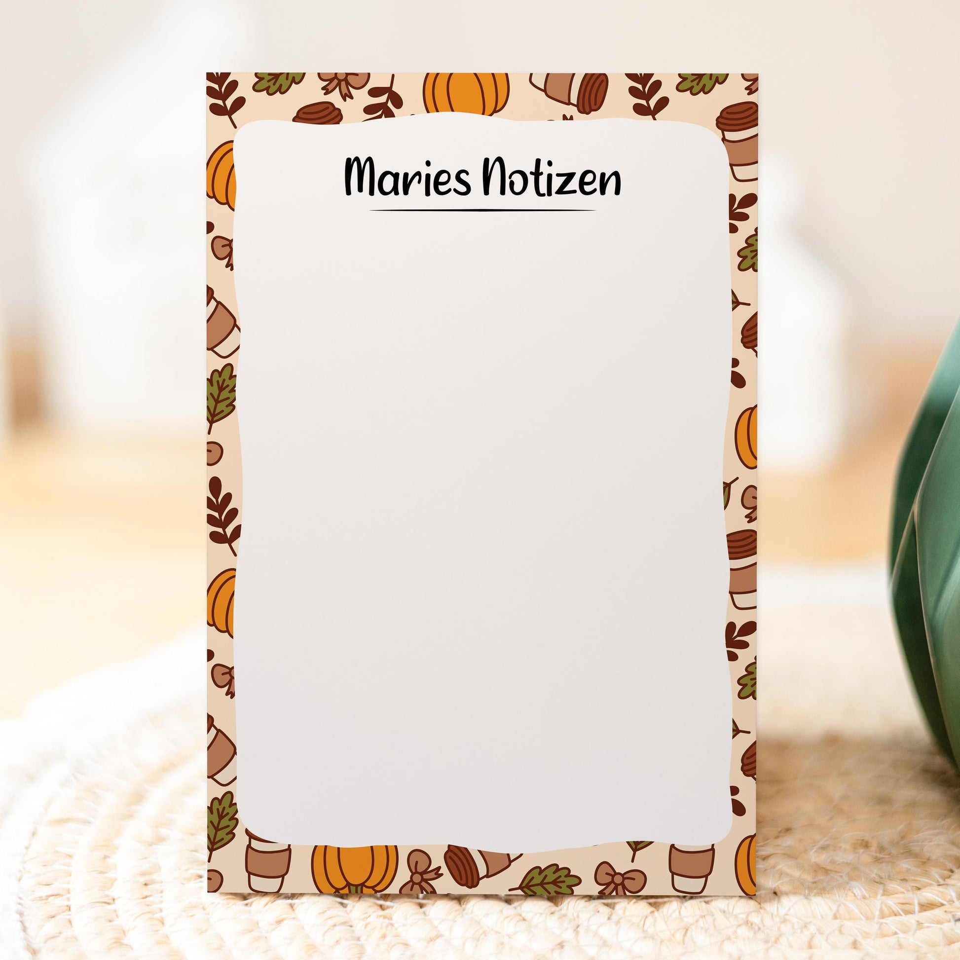 Notizblock Herbst Kürbis Design, 10x15 cm, 50 Blatt mit Leimbindung, personalisierbar mit Namen, Handmade