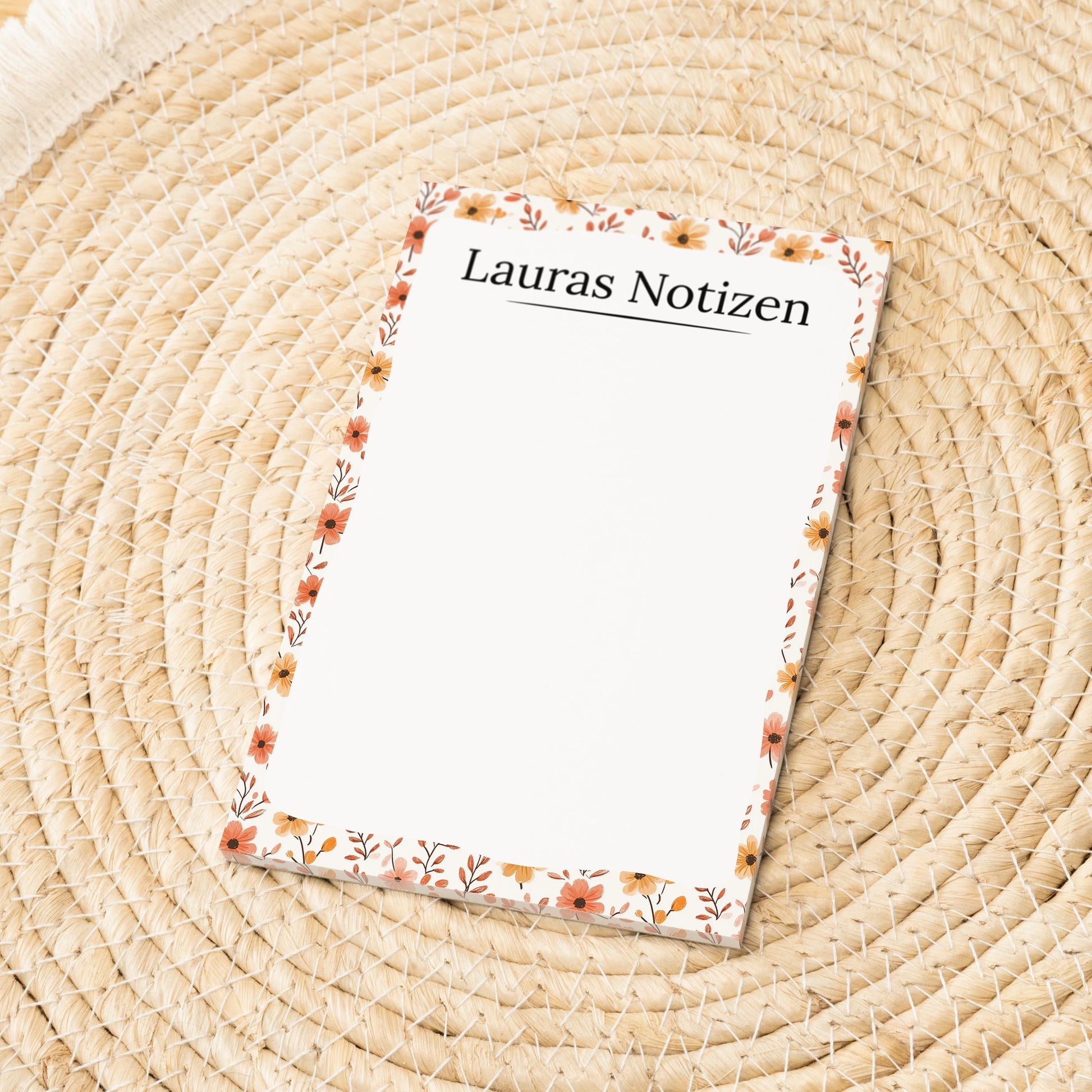 Notizblock Herbst Blumen Design, 10x15 cm, 50 Blatt mit Leimbindung, personalisierbar mit Namen, Handmade