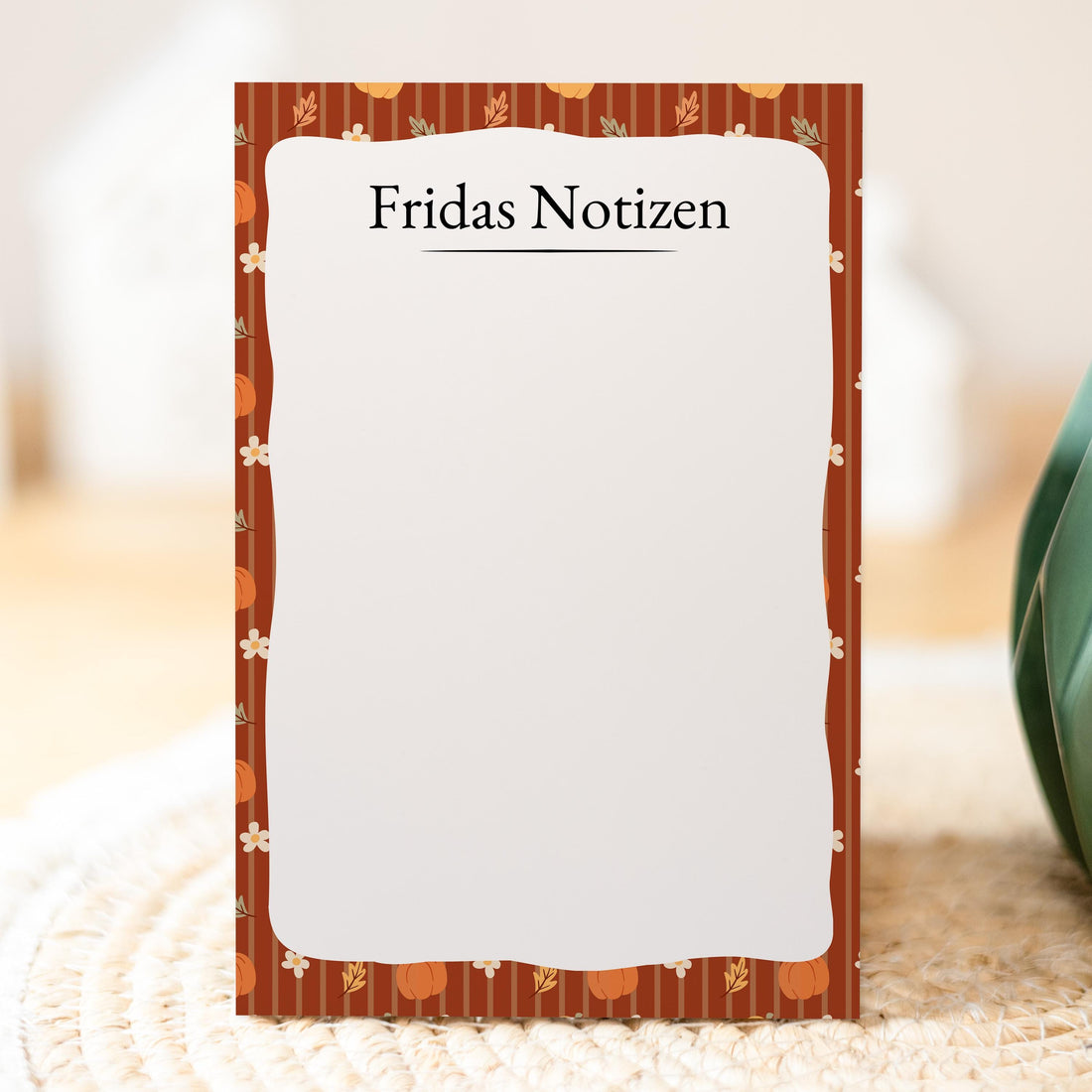 Notizblock Herbst Kürbis Design, 10x15 cm, 50 Blatt mit Leimbindung, personalisierbar mit Namen, Handmade