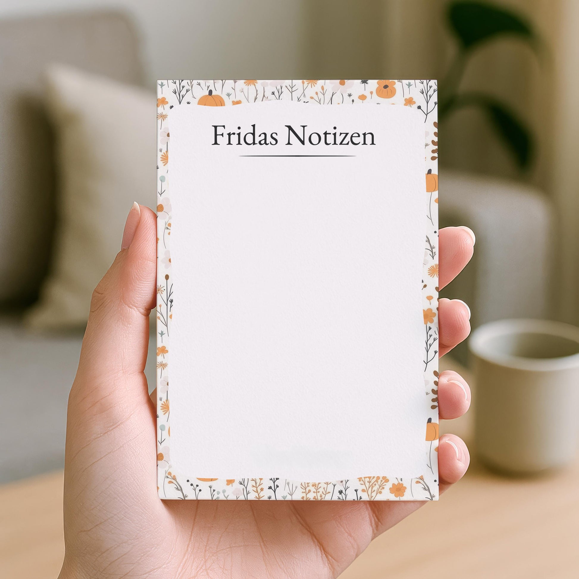 Notizblock Herbst Blumen Design, 10x15 cm, 50 Blatt mit Leimbindung, personalisierbar mit Namen, Handmade