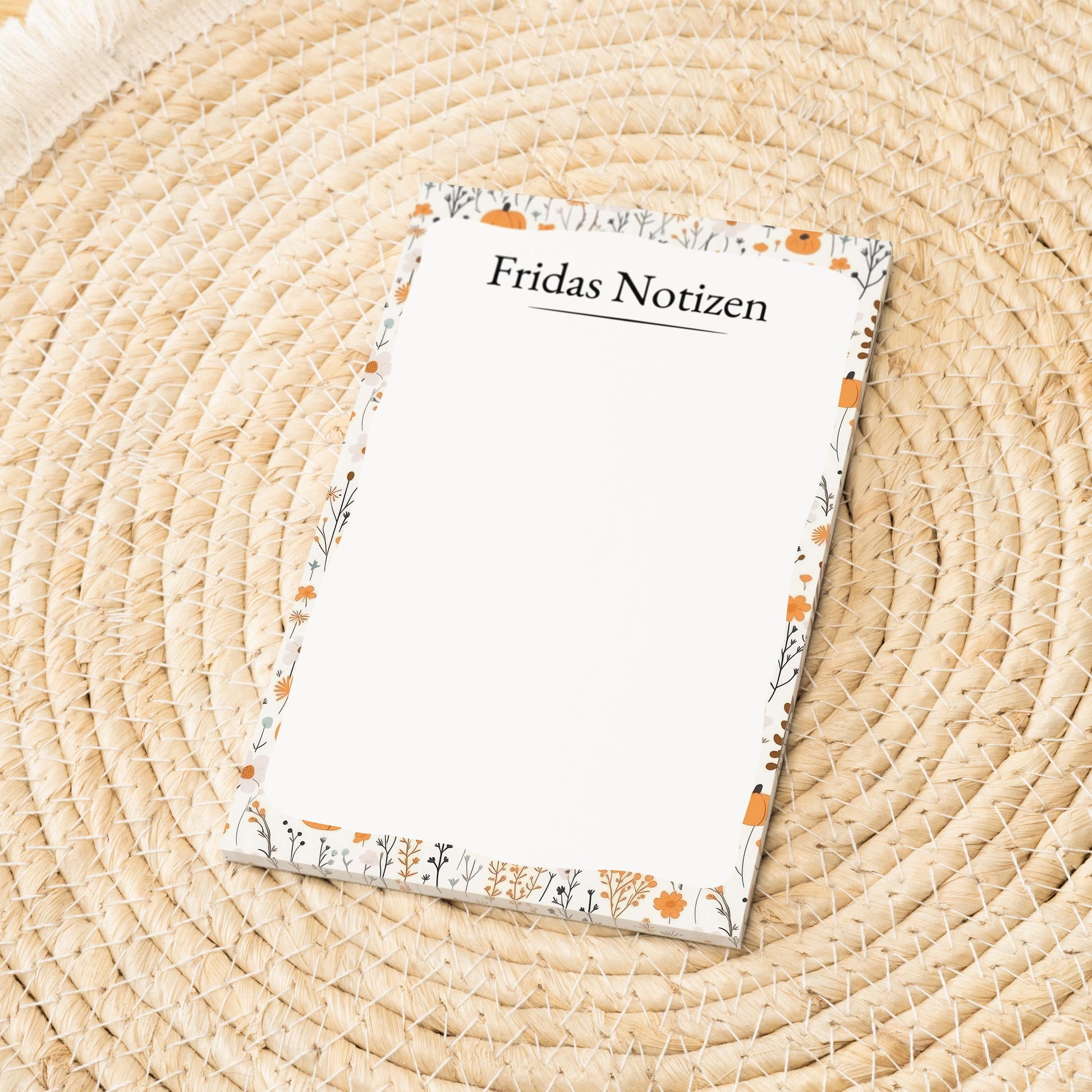 Notizblock Herbst Blumen Design, 10x15 cm, 50 Blatt mit Leimbindung, personalisierbar mit Namen, Handmade