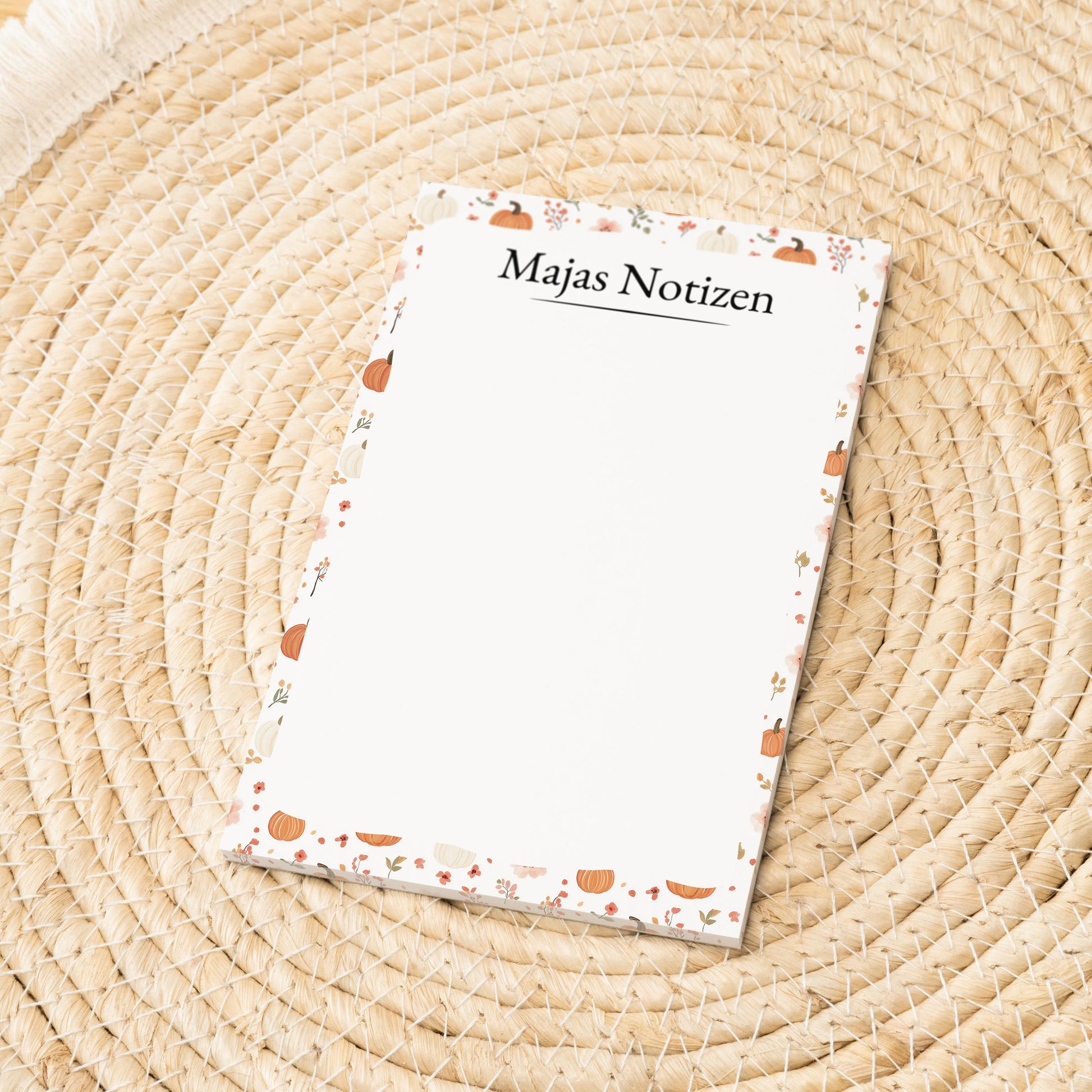 Notizblock Herbst Kürbis Design, 10x15 cm, 50 Blatt mit Leimbindung, personalisierbar mit Namen, Handmade