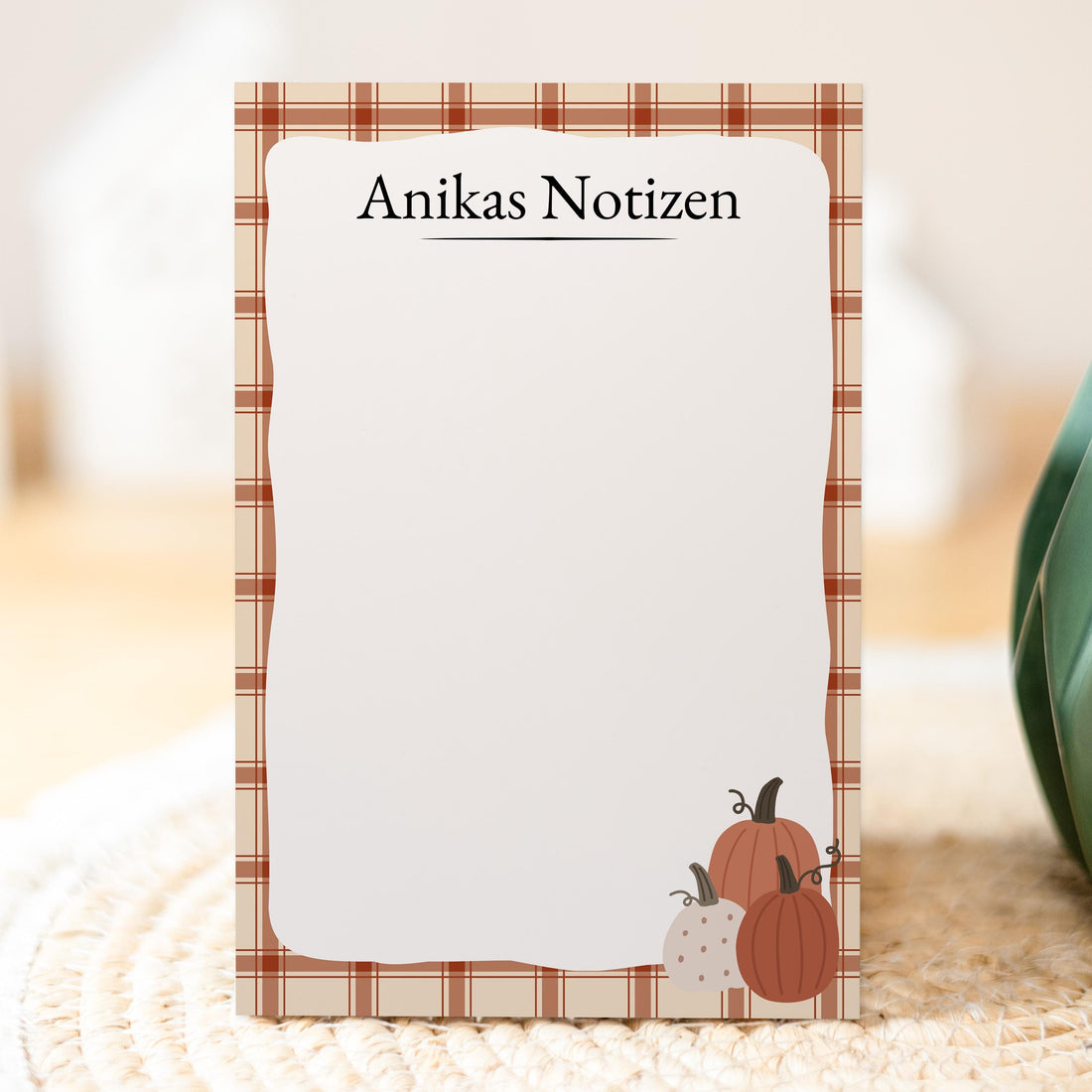 Notizblock Herbst Kürbis Design, 10x15 cm, 50 Blatt mit Leimbindung, personalisierbar mit Namen, Handmade