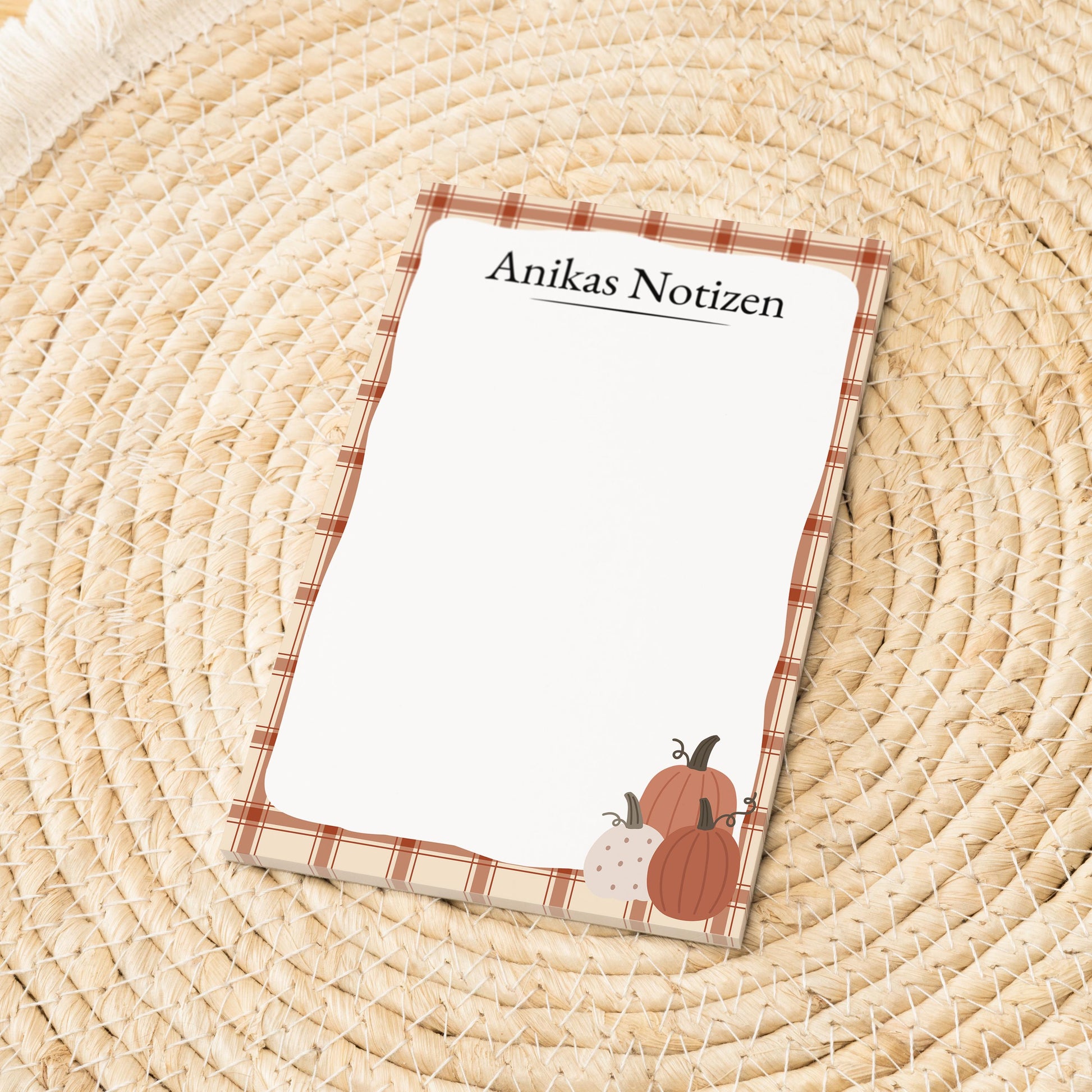 Notizblock Herbst Kürbis Design, 10x15 cm, 50 Blatt mit Leimbindung, personalisierbar mit Namen, Handmade