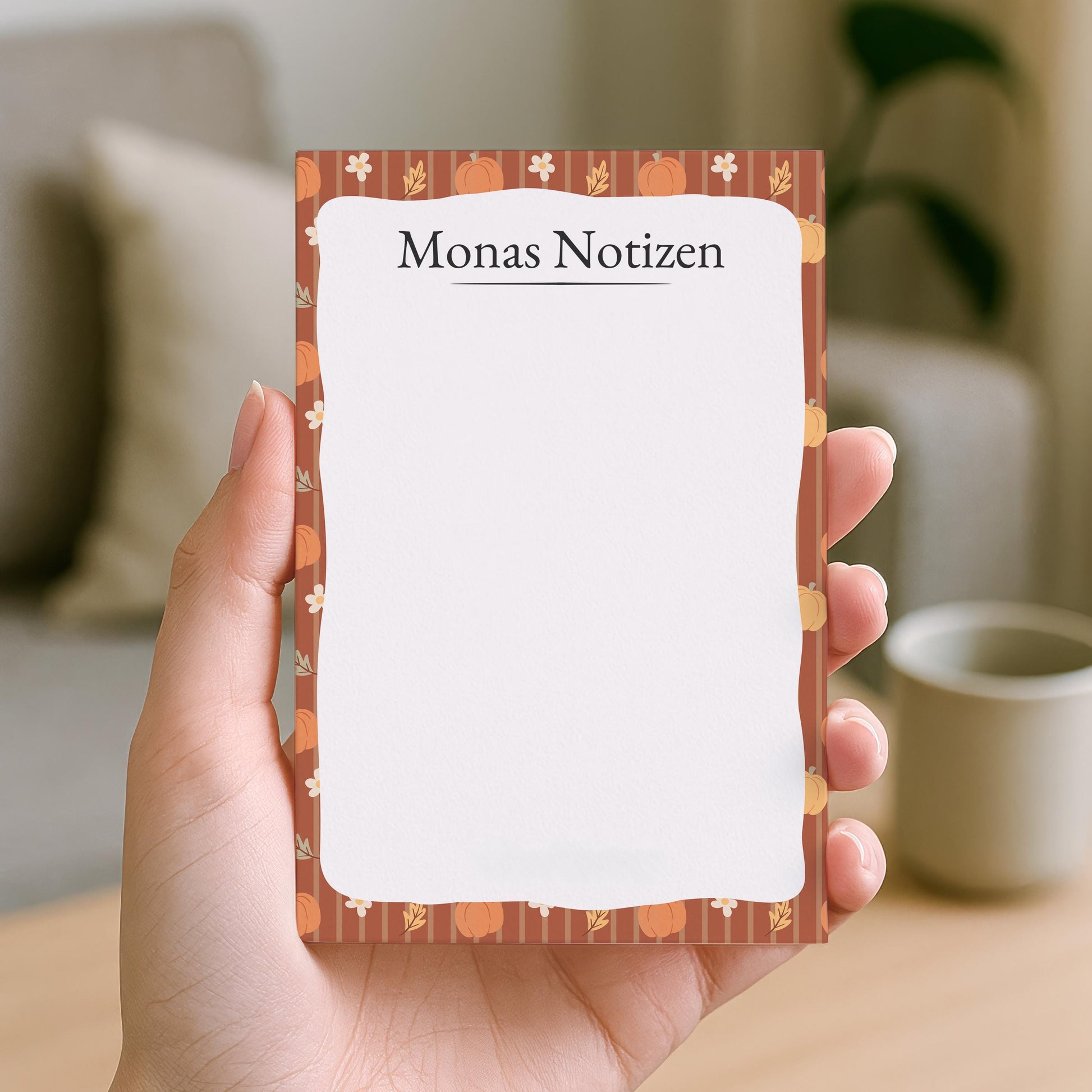 Notizblock Herbst Kürbis Design, 10x15 cm, 50 Blatt mit Leimbindung, personalisierbar mit Namen, Handmade