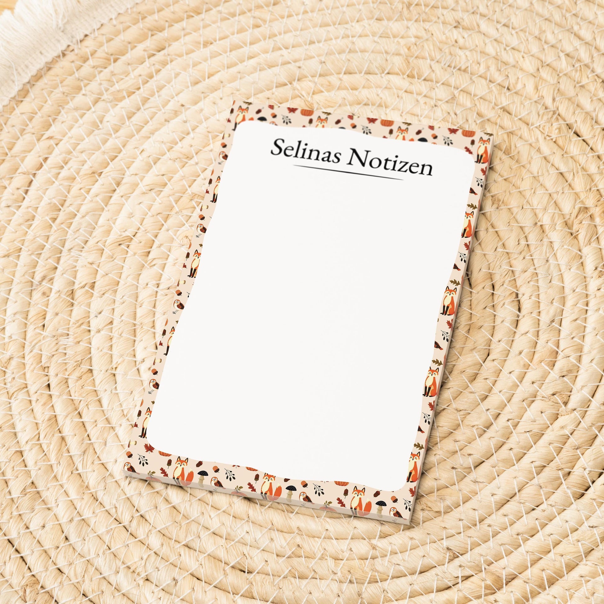 Notizblock Herbst Tiere Design, 10x15 cm, 50 Blatt mit Leimbindung, personalisierbar mit Namen, Handmade