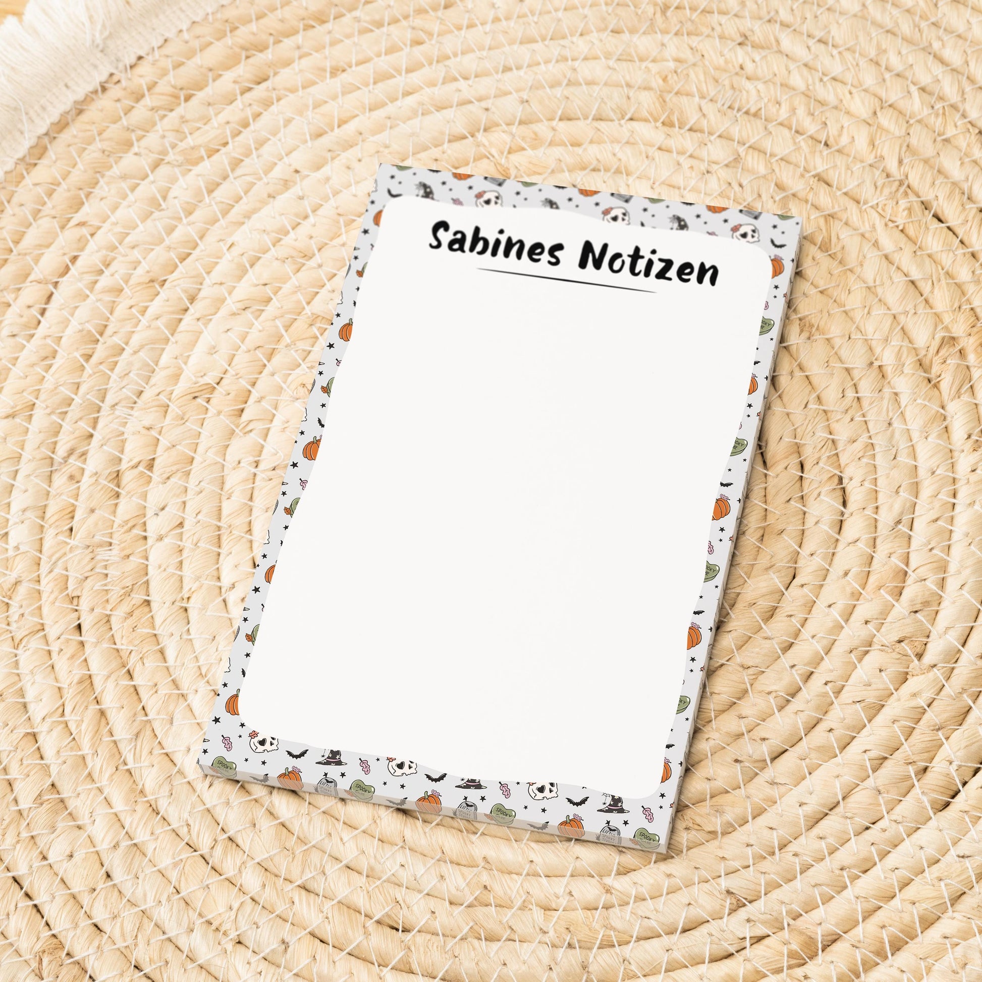 Notizblock Halloween Design, 10x15 cm, 50 Blatt mit Leimbindung, personalisierbar mit Namen, Handmade