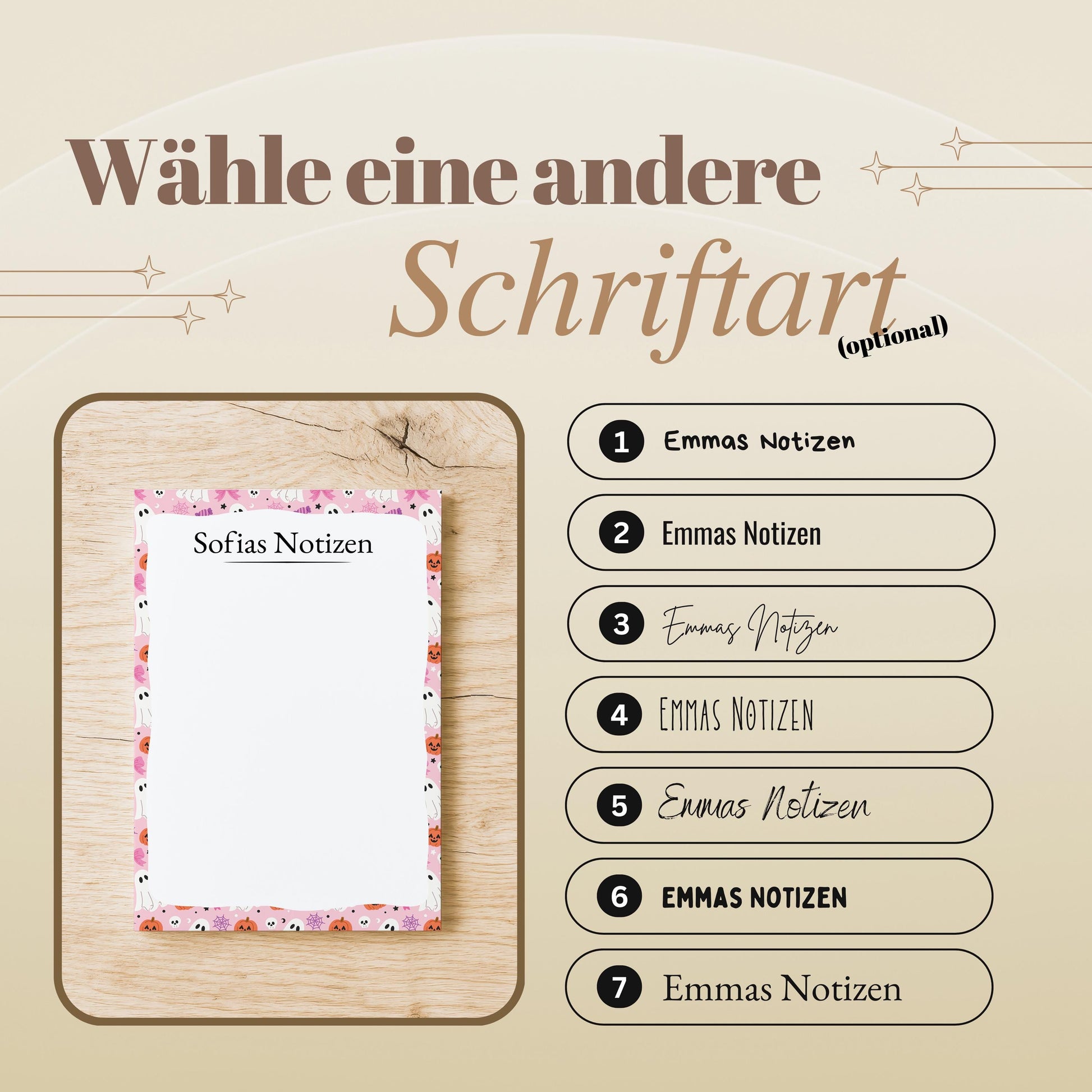 Notizblock Geist Design, 10x15 cm, 50 Blatt mit Leimbindung, personalisierbar mit Namen, Handmade