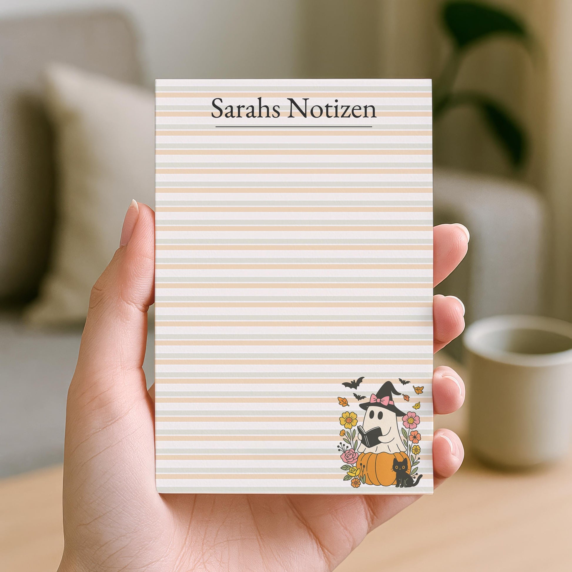 Notizblock Geist Design, 10x15 cm, 50 Blatt mit Leimbindung, personalisierbar mit Namen, Handmade